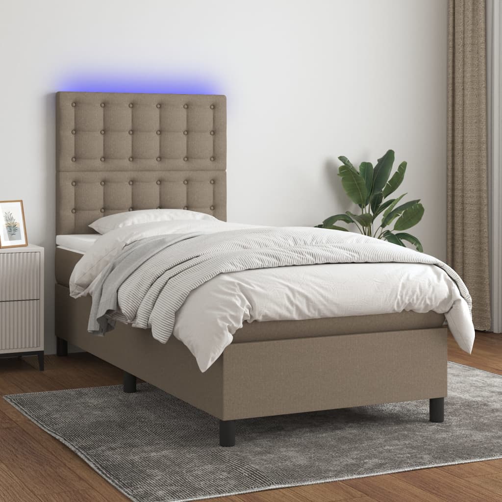 Boxspring met matras en LED stof taupe 90x190 cm is nu te koop bij PeponiXL, paradijselijk wonen!