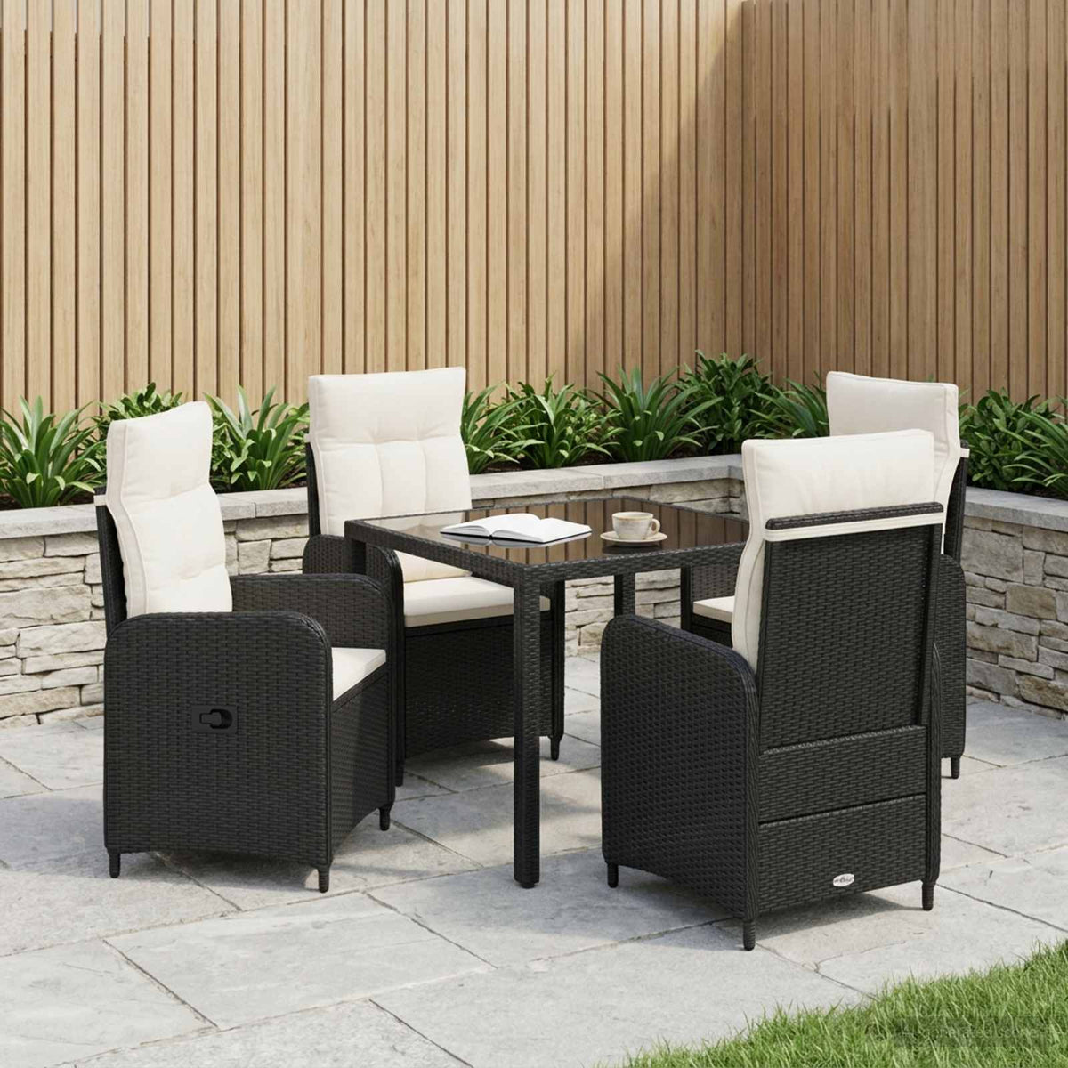 Buiten eettafelset 5 pcs Zwart en Cream Wit 90 x 90 x 75 cm is nu te koop bij PeponiXL, paradijselijk wonen!