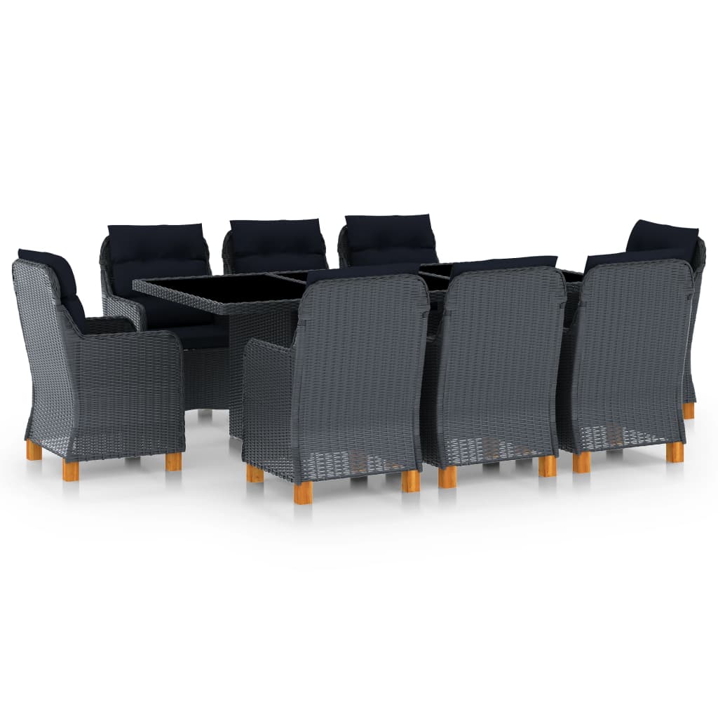 9-delige Tuinset met kussens poly rattan donkergrijs is nu te koop bij PeponiXL, paradijselijk wonen!