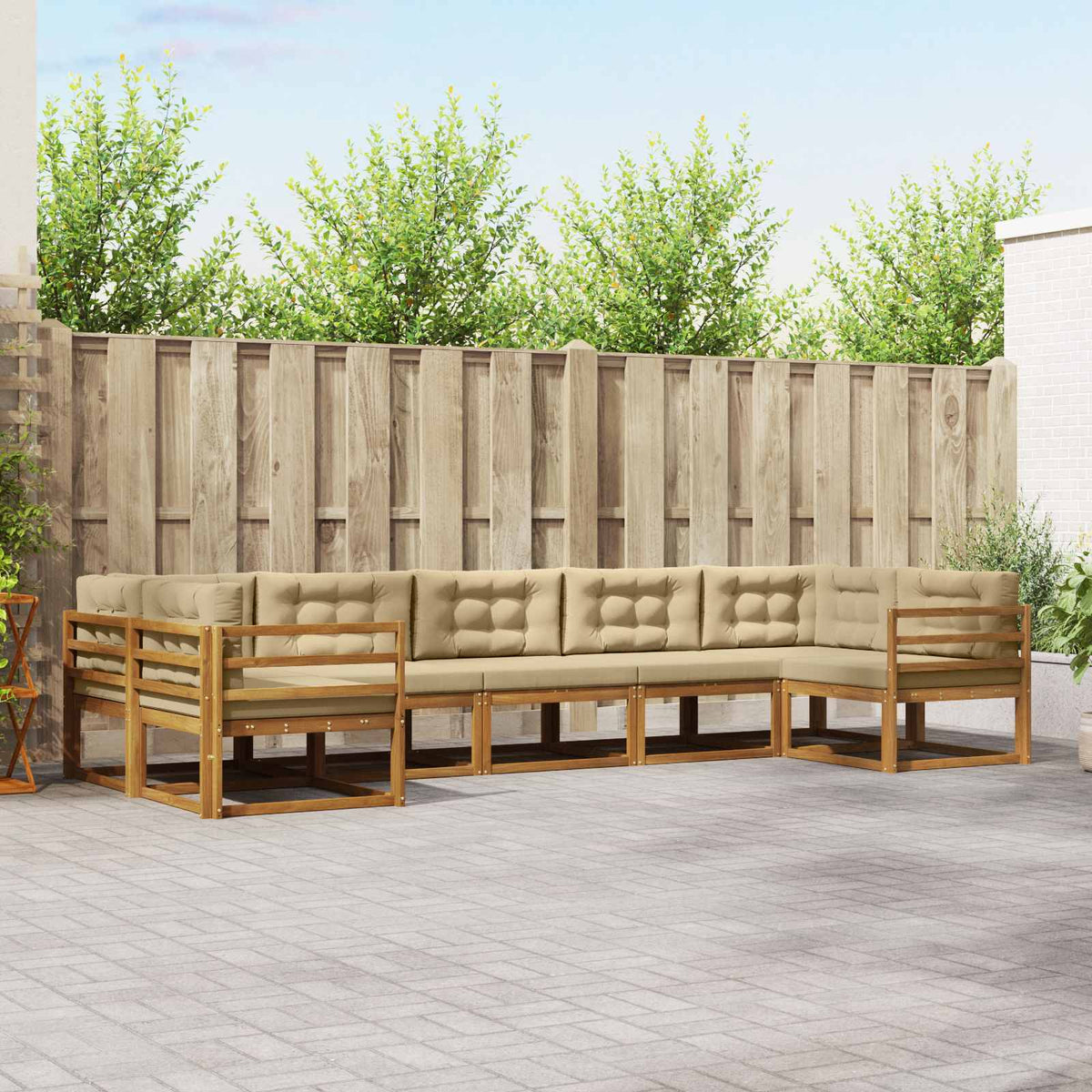 Buiten bankenset met kussen 7 pcs Natuurlijk en Beige is nu te koop bij PeponiXL, paradijselijk wonen!