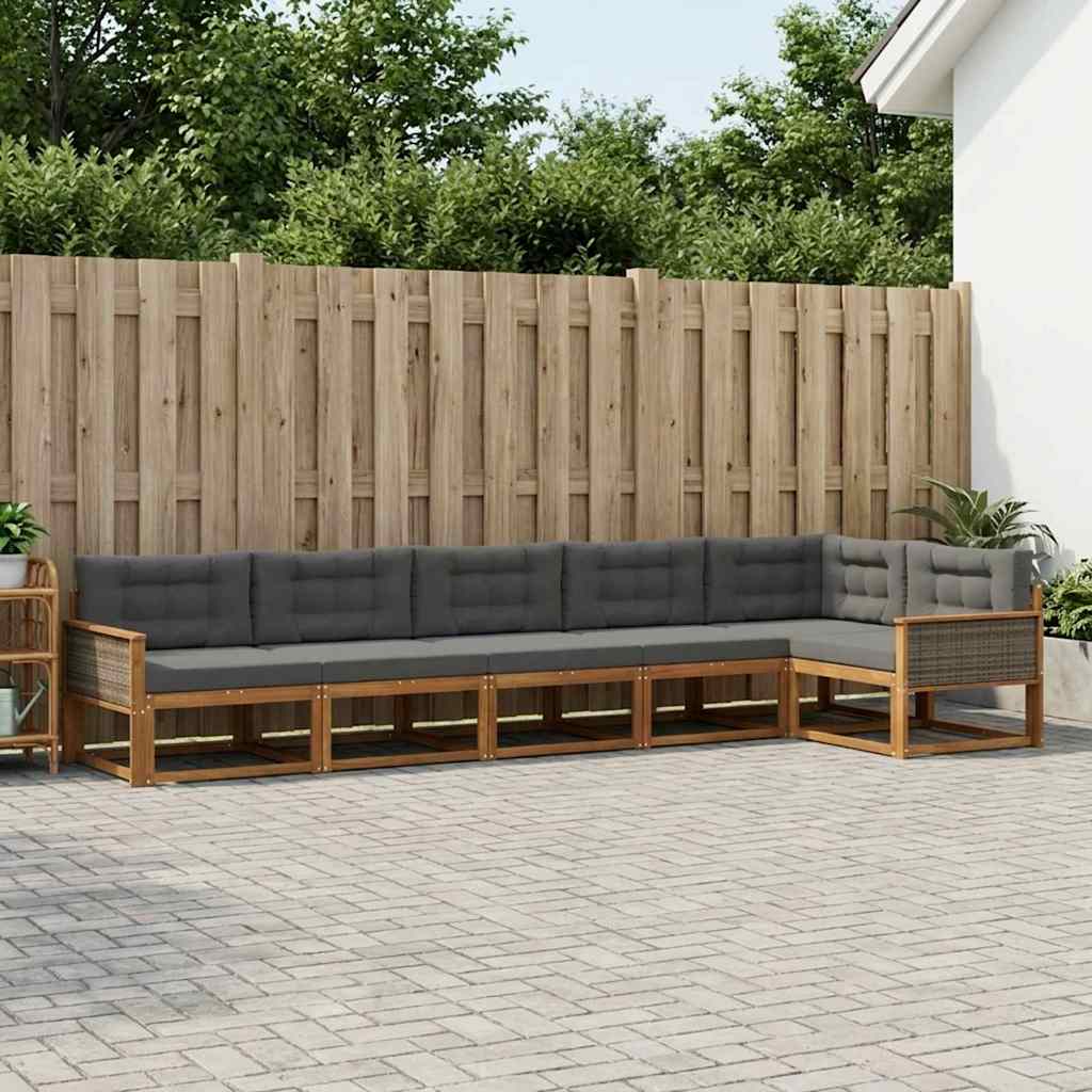 Buiten bankenset met kussen 6 pcs Natuurlijk en Antraciet is nu te koop bij PeponiXL, paradijselijk wonen!