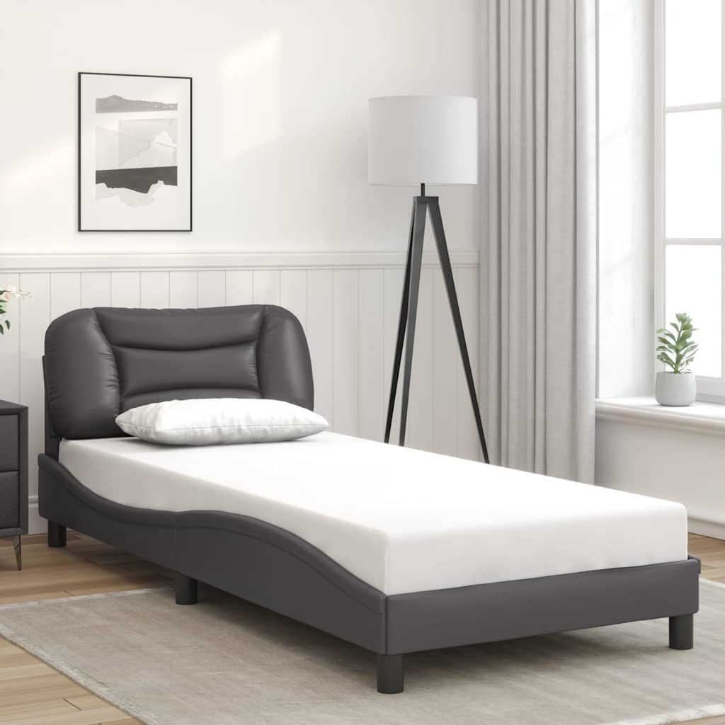 Bedframe zonder matras "Hvar" kunstleer grijs 90x200 cm is nu te koop bij PeponiXL, paradijselijk wonen!