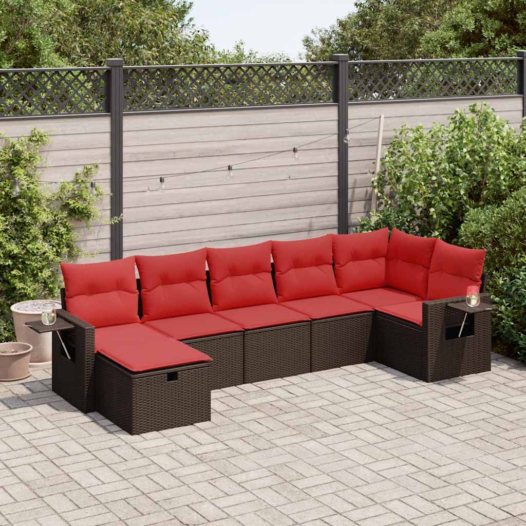 7-delige Loungeset met kussens poly rattan bruin is nu te koop bij PeponiXL, paradijselijk wonen!