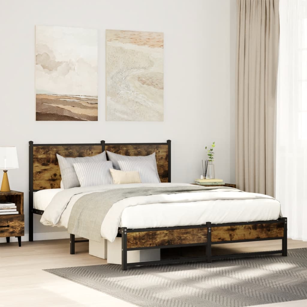Bedframe zonder matras metaal gerookt eikenkleurig 140x200 cm is nu te koop bij PeponiXL, paradijselijk wonen!