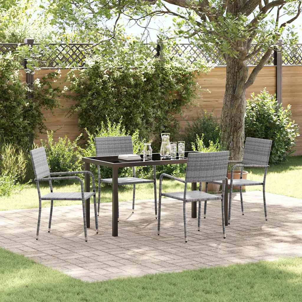 Tuin eettafelset met kussen 5 pcs Grijs poly rattan is nu te koop bij PeponiXL, paradijselijk wonen!