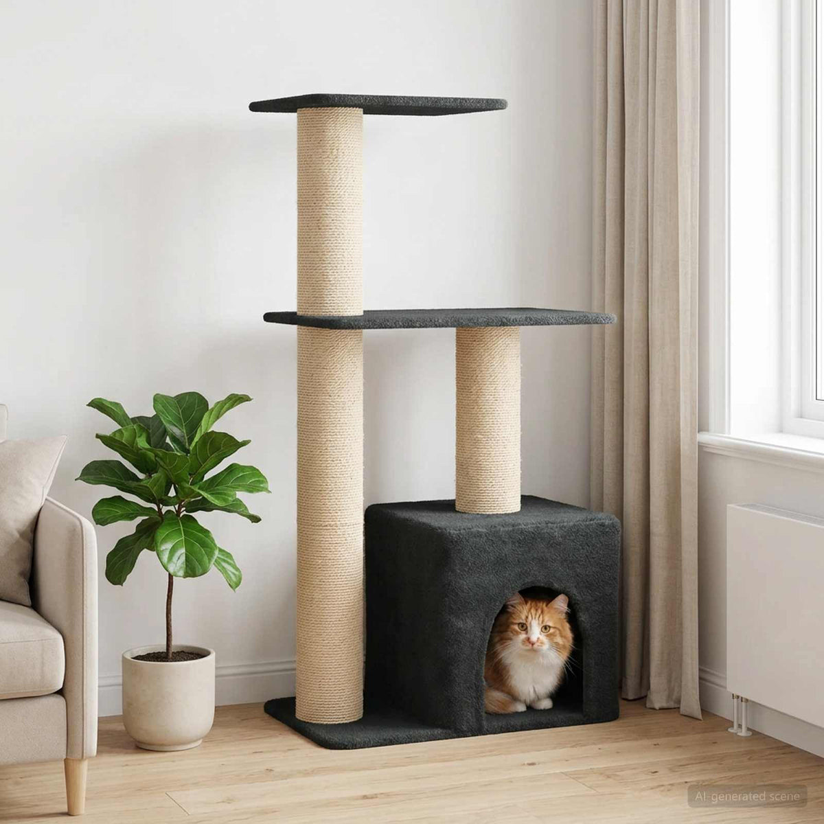 Kattenboom met sisal krabpalen Donkergrijs 133 cm is nu te koop bij PeponiXL, paradijselijk wonen!