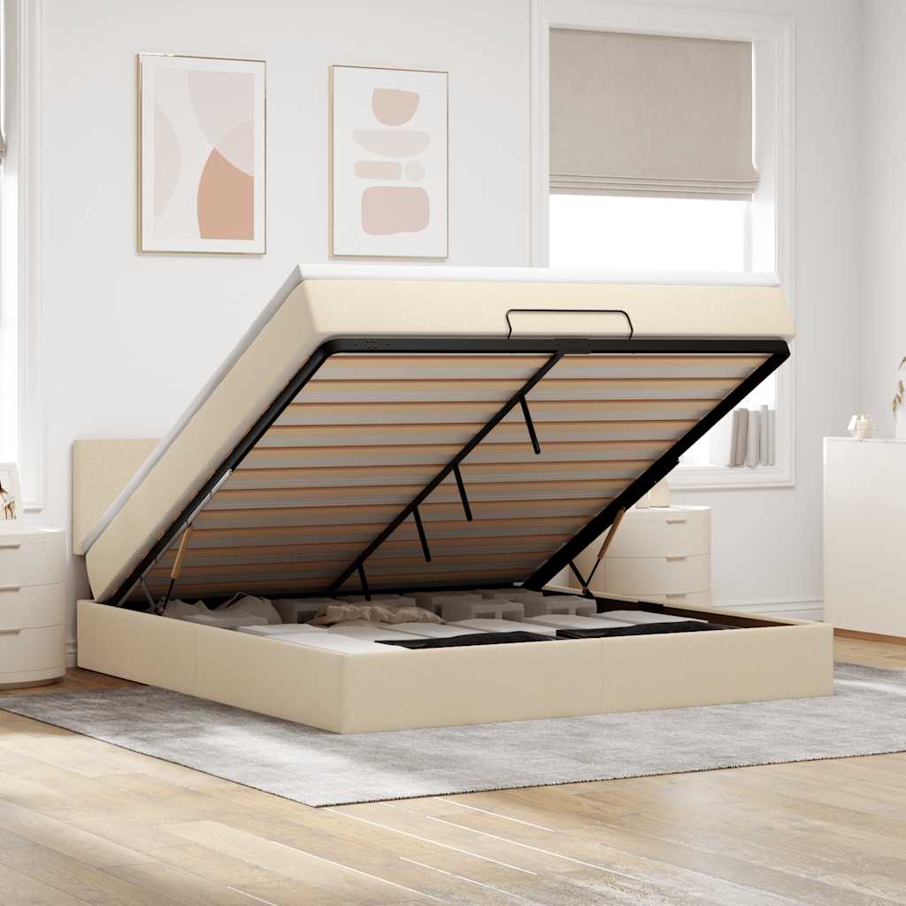Ottoman bed met matras en LED's 160x200cm stof crèmekleurig is nu te koop bij PeponiXL, paradijselijk wonen!