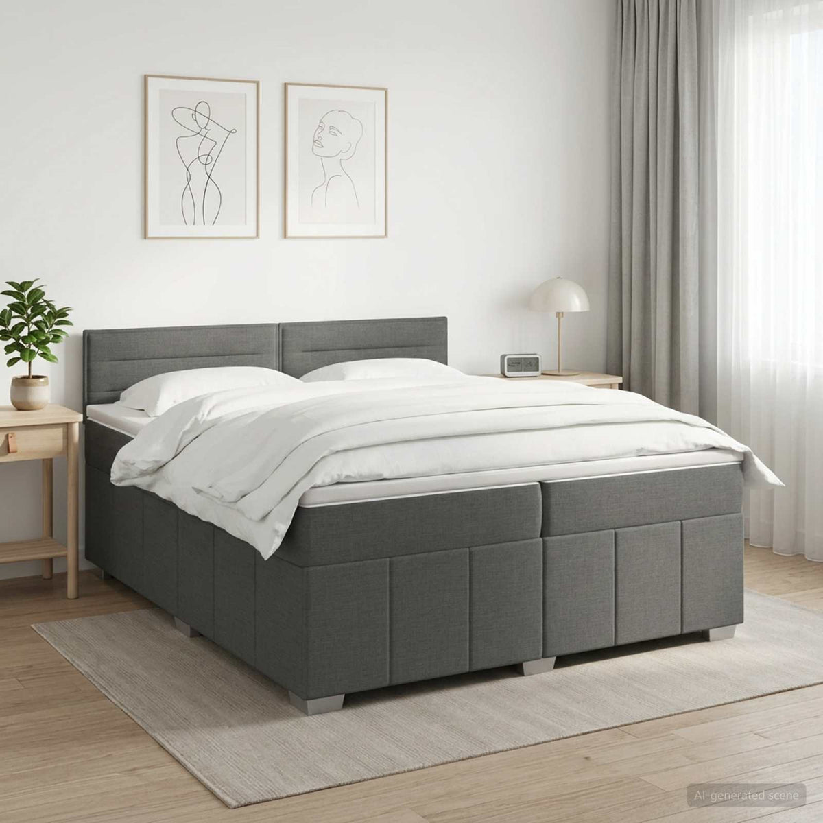 Boxspringbed met matras Donkergrijs 200 x 200 cm Stof is nu te koop bij PeponiXL, paradijselijk wonen!