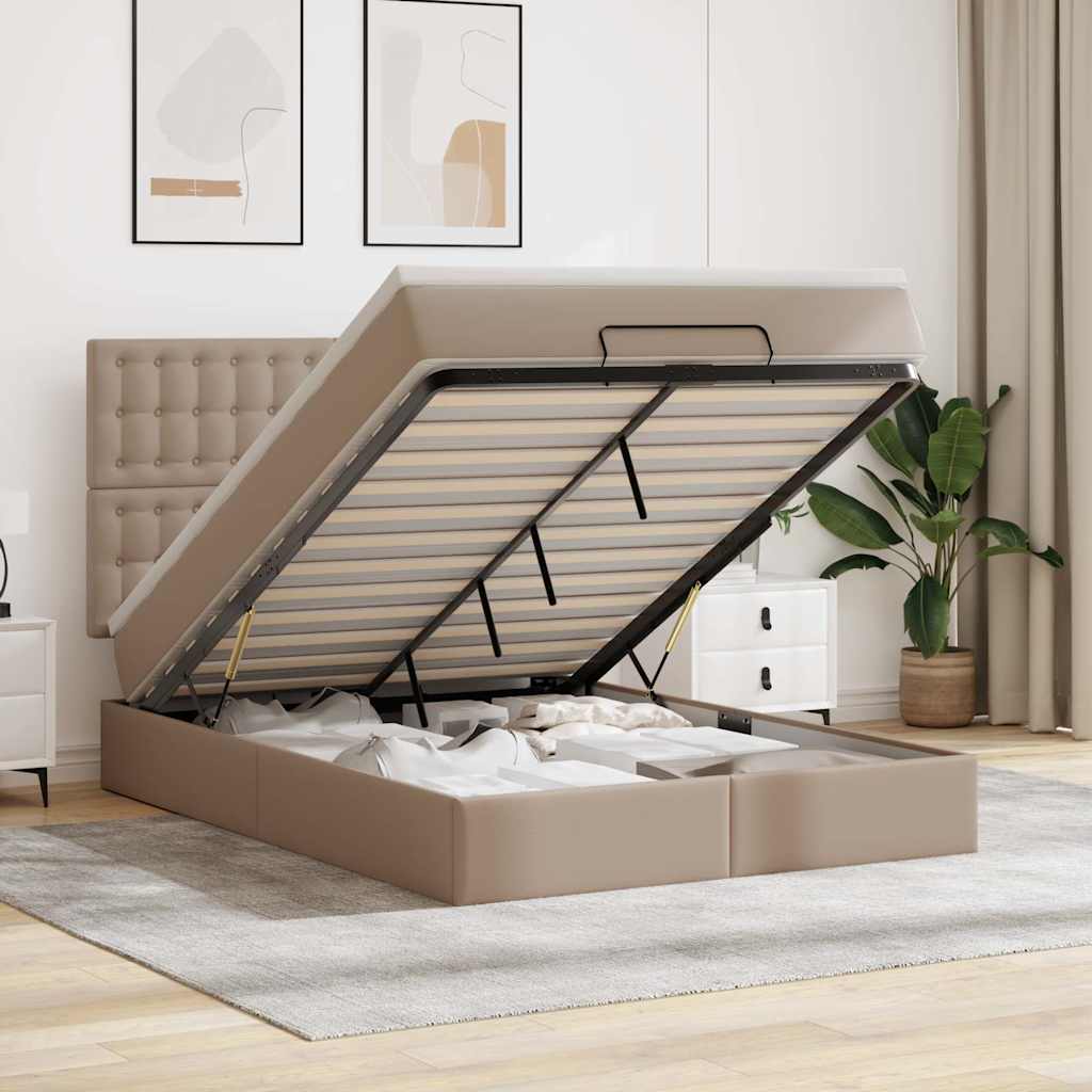 Ottoman bed met matras 140x200cm kunstleer cappuccinokleurig is nu te koop bij PeponiXL, paradijselijk wonen!