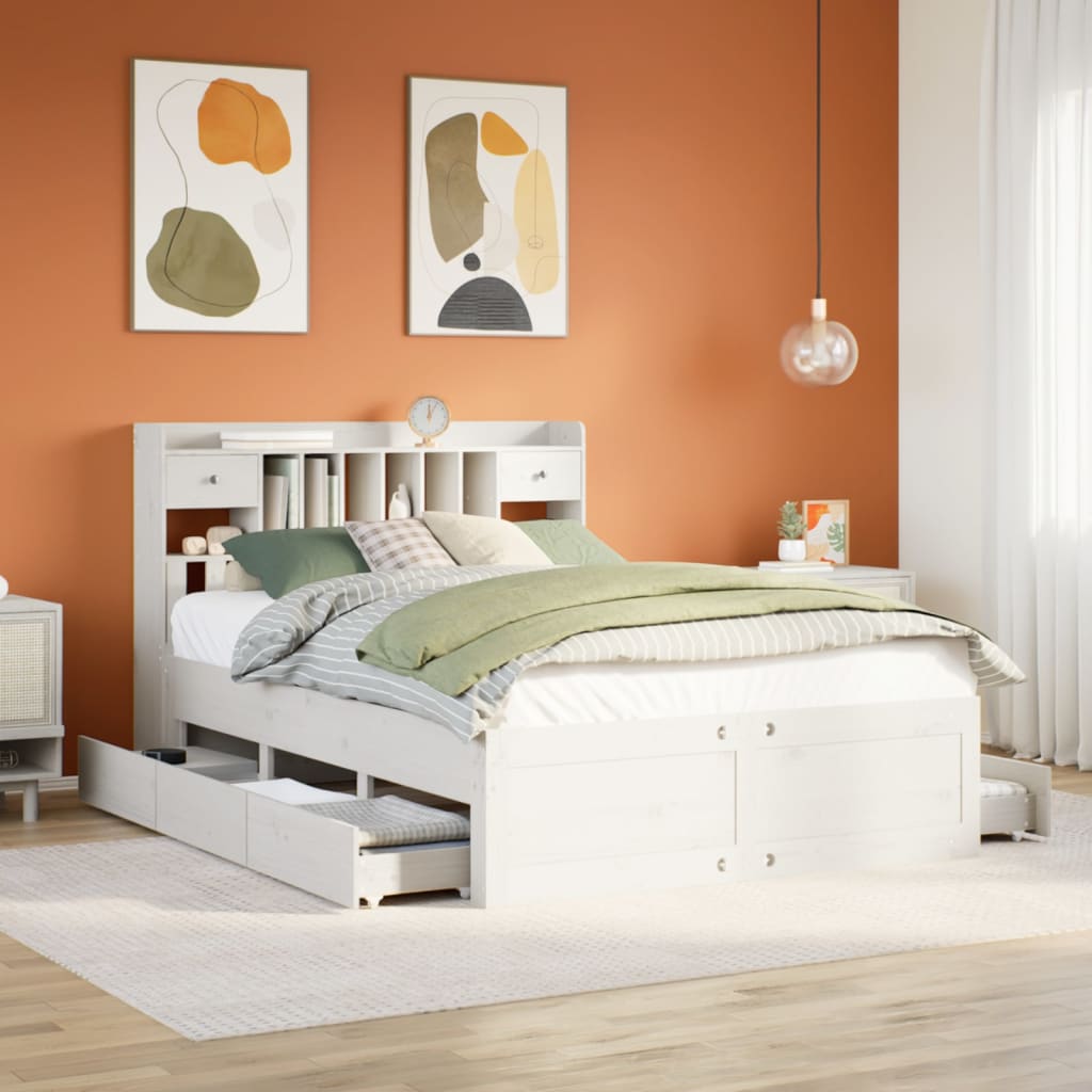 Bed met boekenkast zonder matras grenenhout wit 140x200 cm is nu te koop bij PeponiXL, paradijselijk wonen!