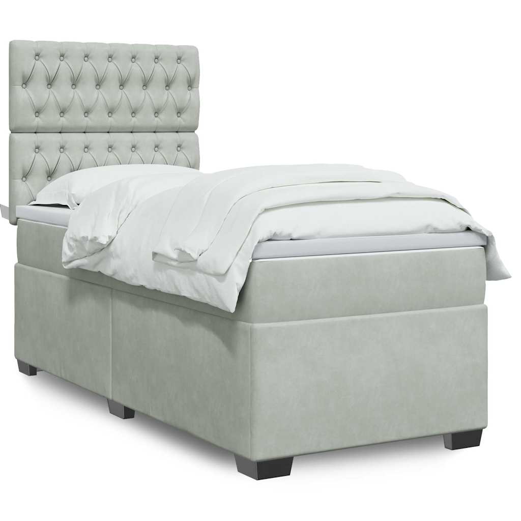 Boxspring met matras fluweel lichtgrijs 90x200 cm is nu te koop bij PeponiXL, paradijselijk wonen!