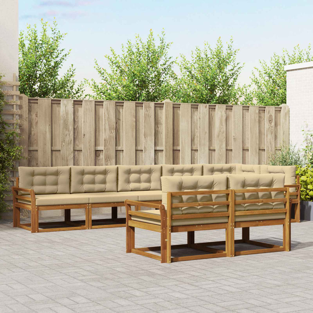 Buiten bankenset met kussen 8 pcs Natuurlijk en Beige is nu te koop bij PeponiXL, paradijselijk wonen!