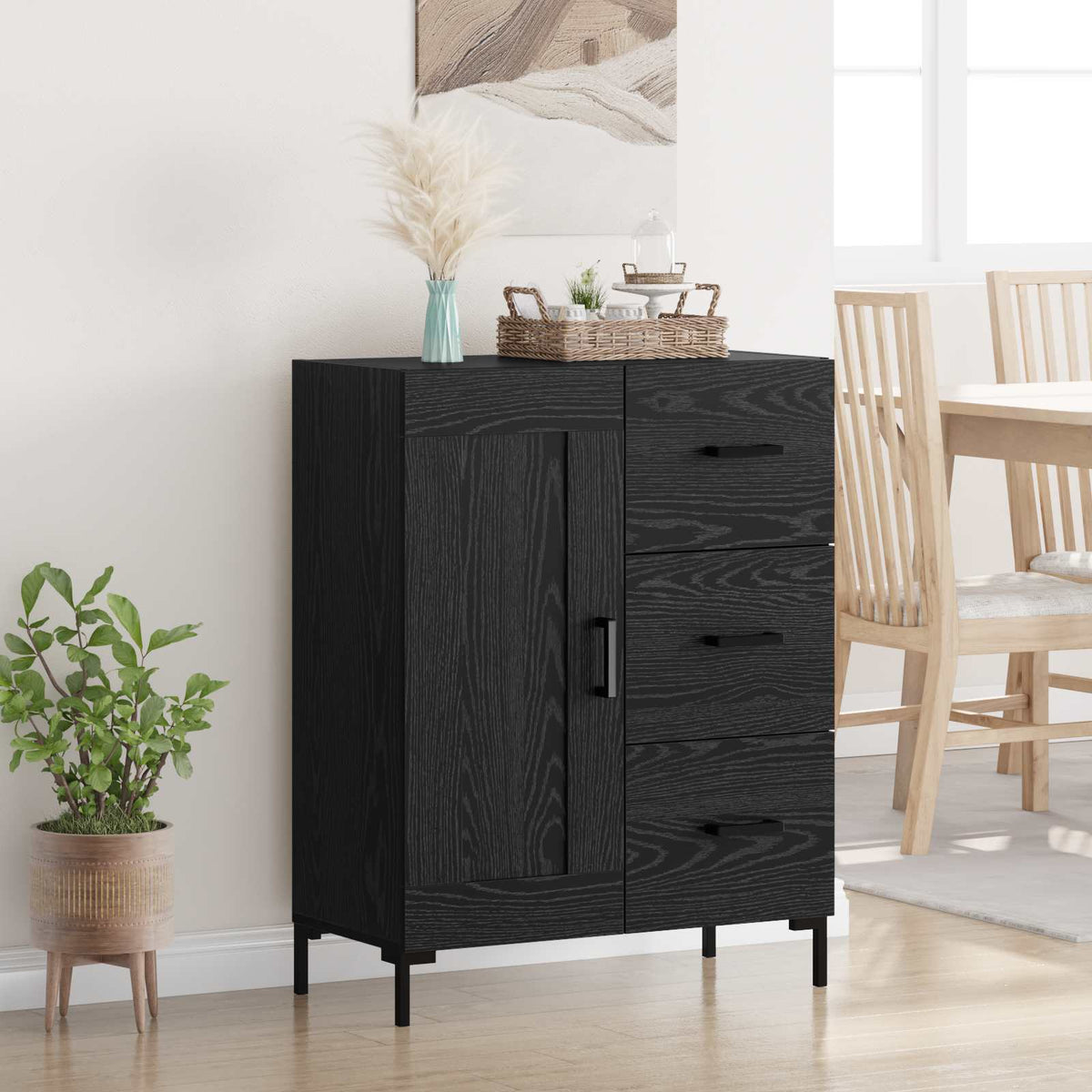 Dressoir met lade Zwart eiken 69.5 x 34 x 90 cm Bewerkt hout is nu te koop bij PeponiXL, paradijselijk wonen!