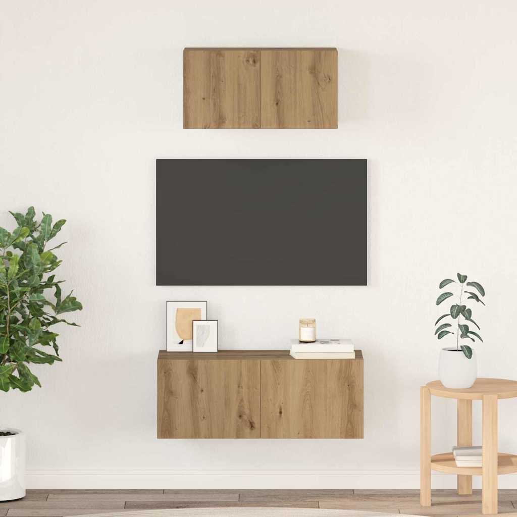 Tv-meubelset Wandgemonteerd 2 pcs Artisan Eiken Bewerkt hout is nu te koop bij PeponiXL, paradijselijk wonen!