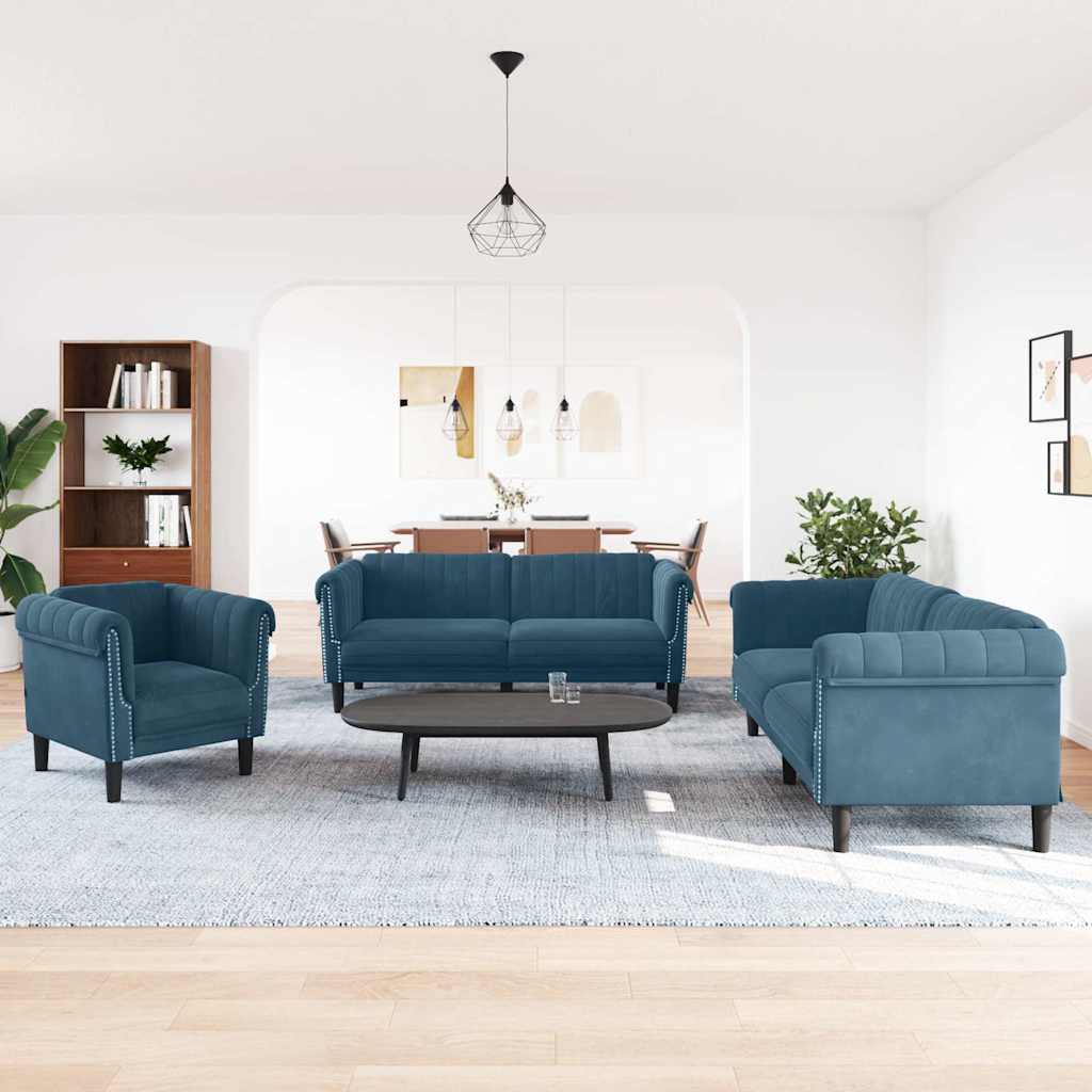 3-delige Loungeset fluweel blauw is nu te koop bij PeponiXL, paradijselijk wonen!