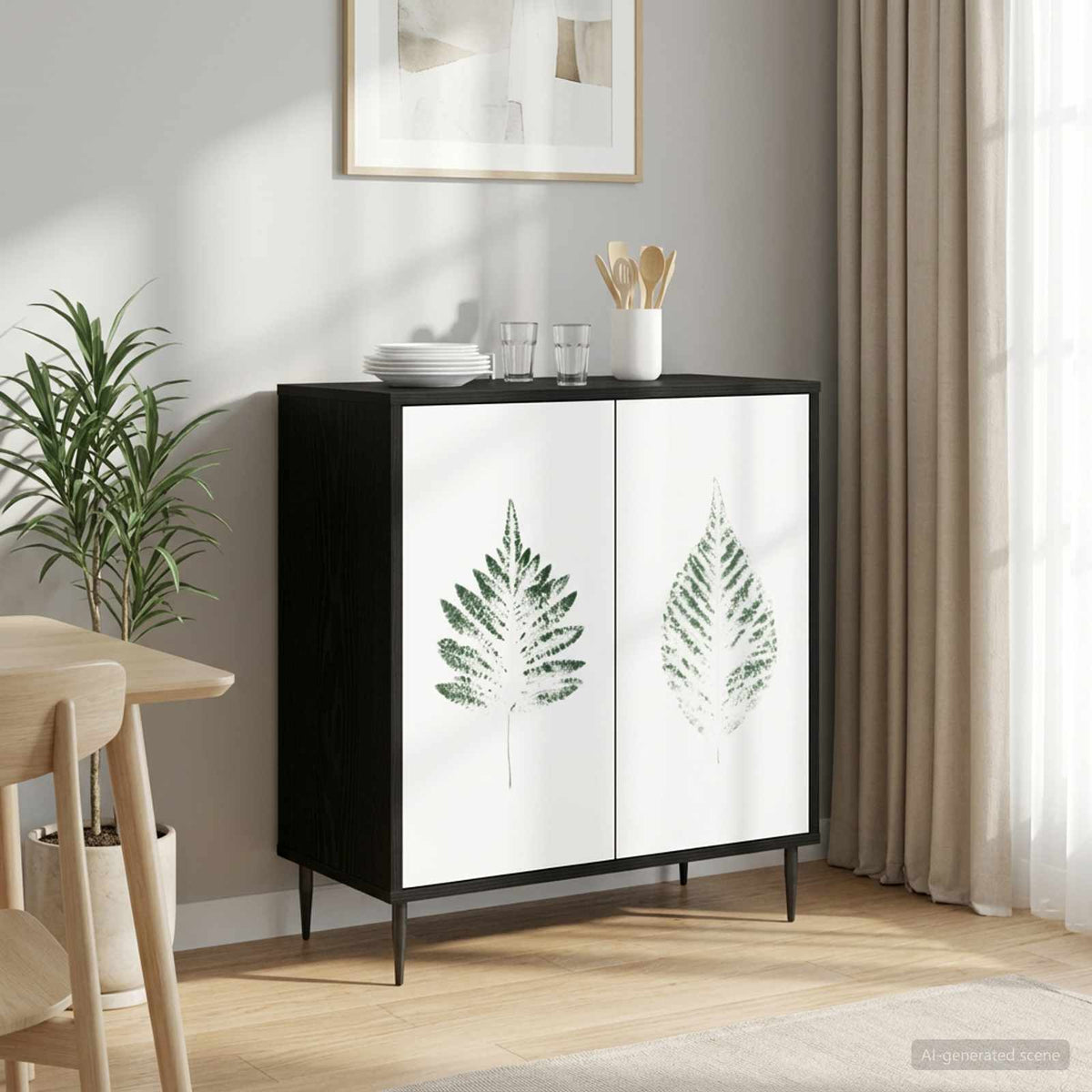 Dressoir HANAU Zwart eiken 69 x 33 x 76 cm Bewerkt hout is nu te koop bij PeponiXL, paradijselijk wonen!