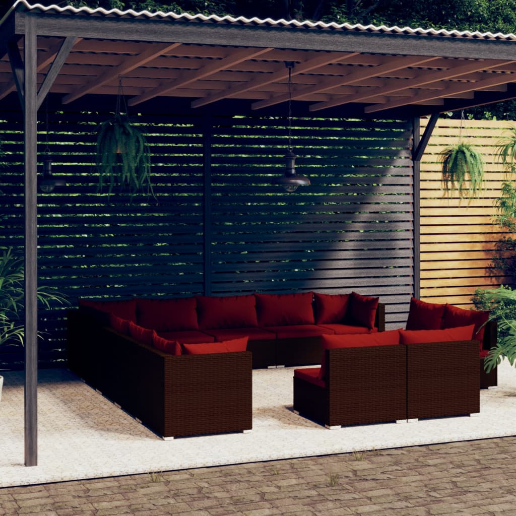 13-delige Loungeset met kussens poly rattan bruin is nu te koop bij PeponiXL, paradijselijk wonen!