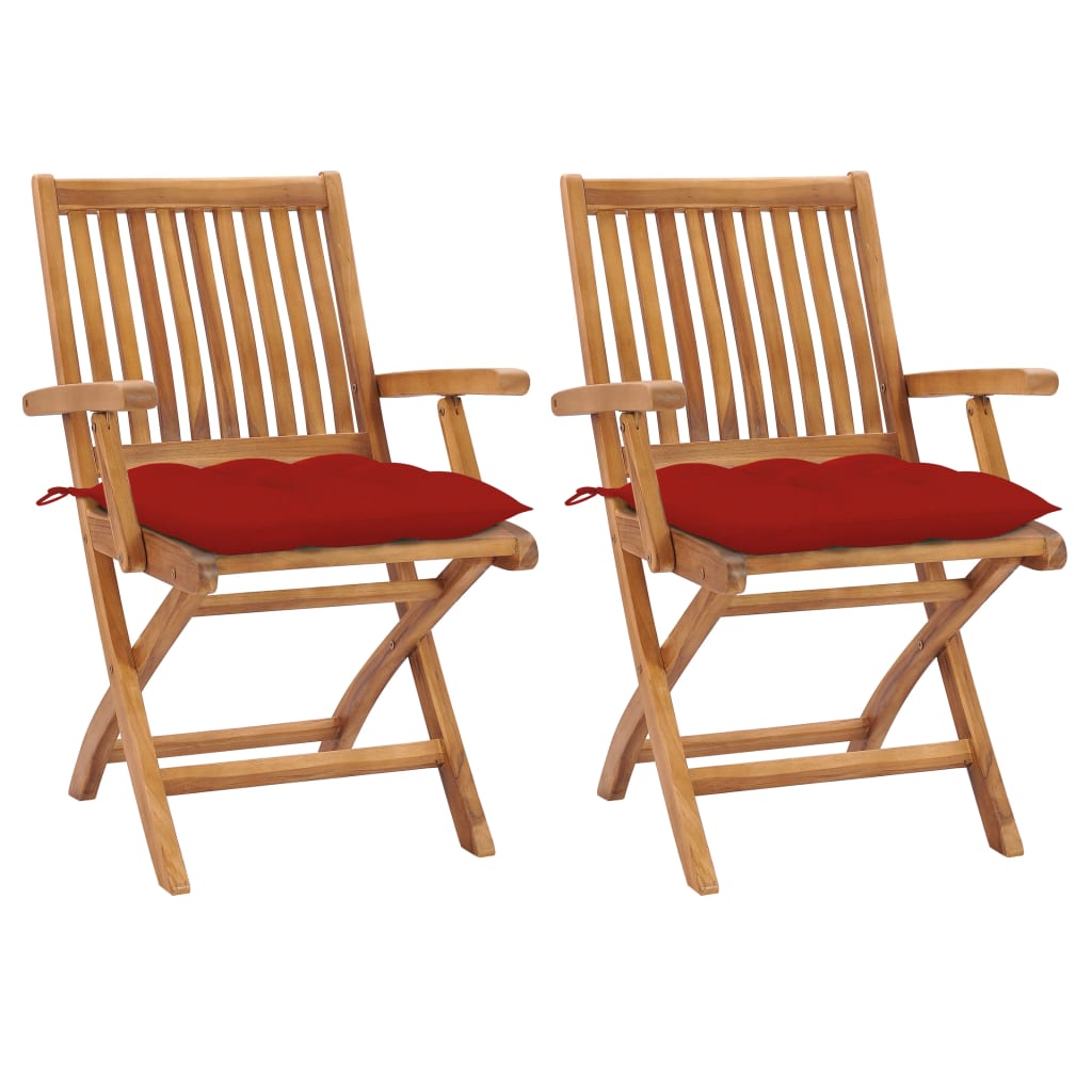 Tuinstoelen 2 st met rode kussens massief teakhout is nu te koop bij PeponiXL, paradijselijk wonen!
