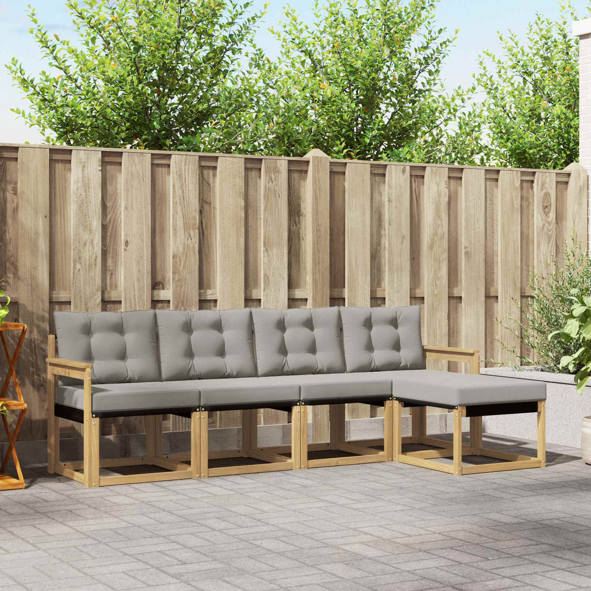 Buiten bankenset met kussen 5 pcs Wit en Lichtgrijs is nu te koop bij PeponiXL, paradijselijk wonen!