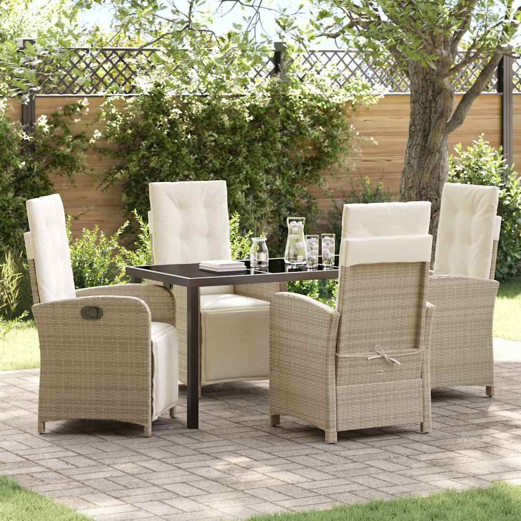 Tuin eettafelset met kussen 5 pcs Beige poly rattan is nu te koop bij PeponiXL, paradijselijk wonen!