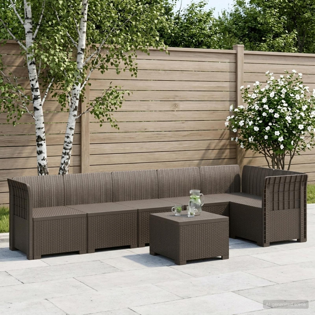 6-Zits Tuin Sofa Rattan Look PP Lichtgrijs is nu te koop bij PeponiXL, paradijselijk wonen!