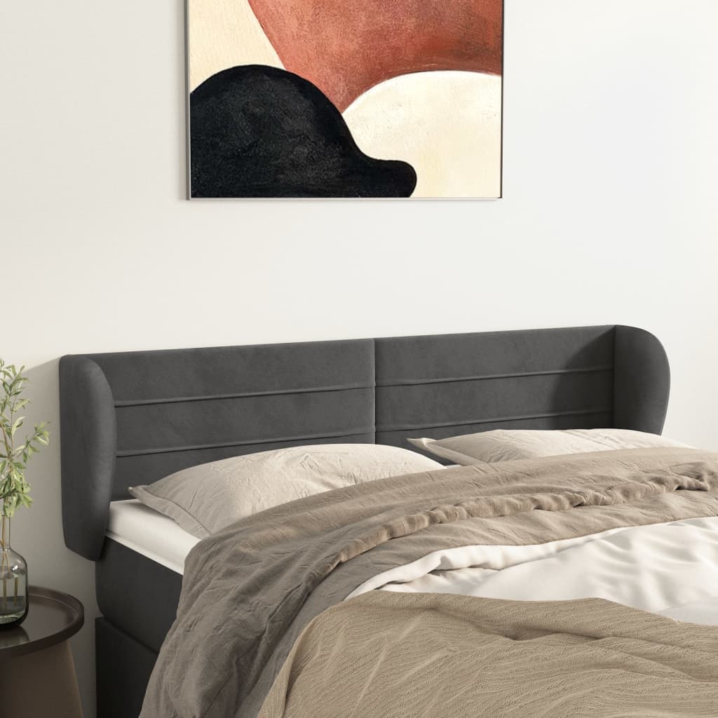 Hoofdbord met randen 147x23x78/88 cm fluweel donkergrijs is nu te koop bij PeponiXL, paradijselijk wonen!