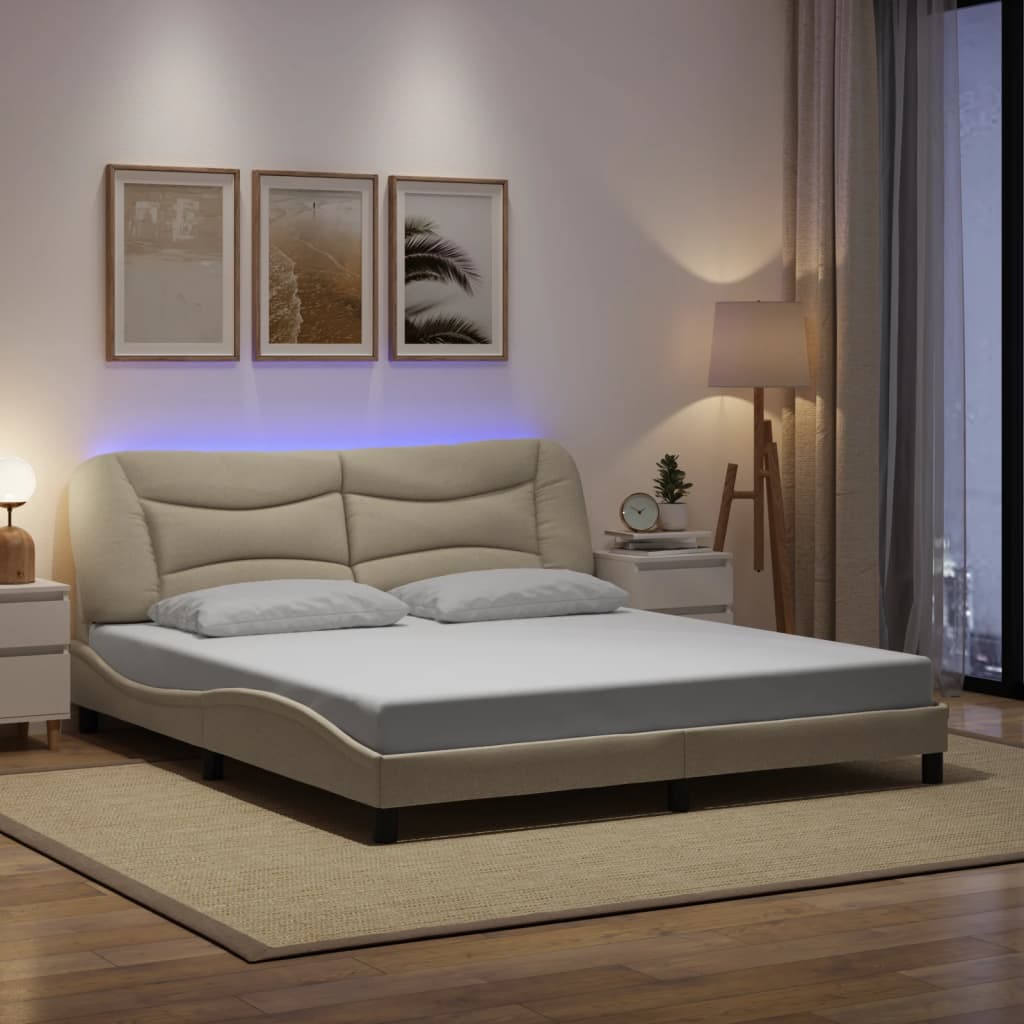 Bedframe met LED zonder matras "Hvar" 180x200 cm stof crème is nu te koop bij PeponiXL, paradijselijk wonen!