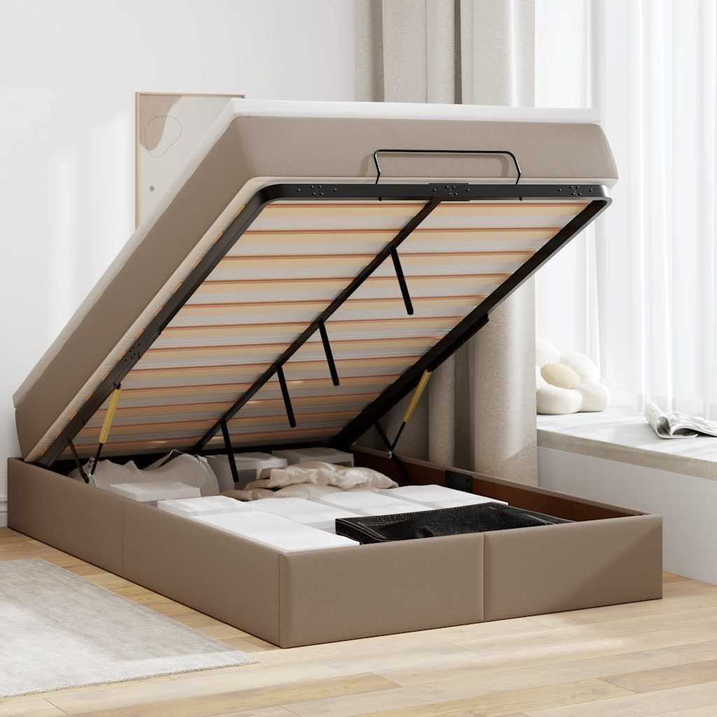 Ottoman bed met matras 120x190 cm kunstleer cappuccinokleurig is nu te koop bij PeponiXL, paradijselijk wonen!