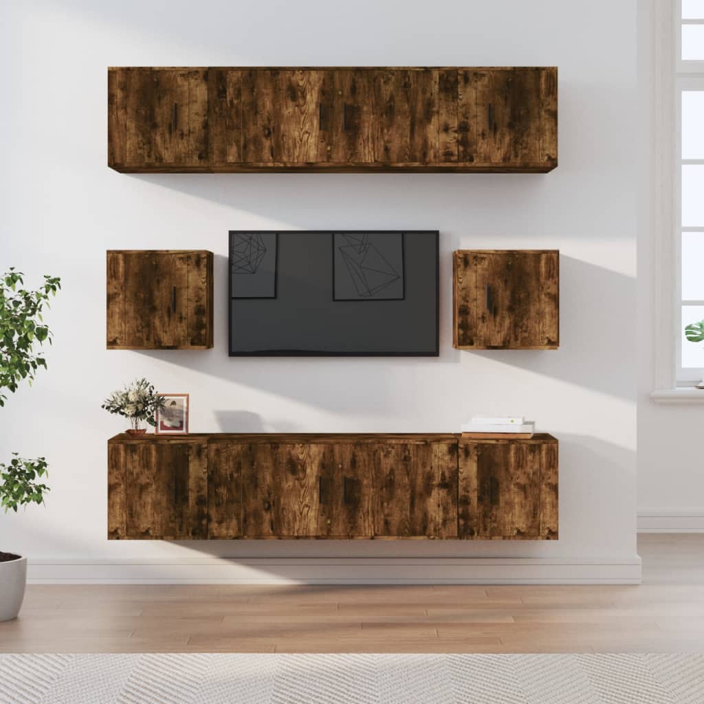 8-delige Tv-meubelset bewerkt hout gerookt eikenkleurig is nu te koop bij PeponiXL, paradijselijk wonen!