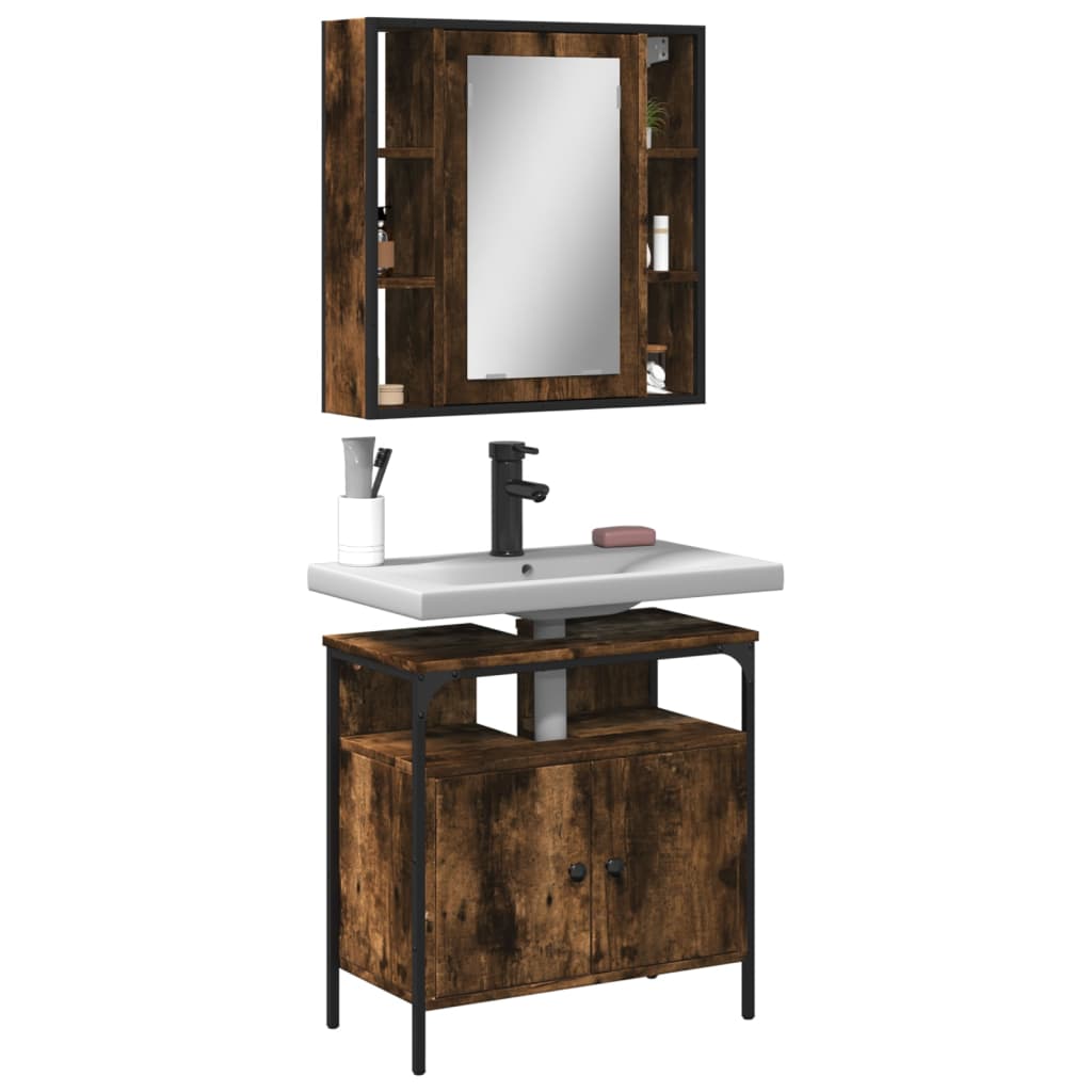 2-delige Badkamermeubelset bewerkt hout gerookt eikenkleurig is nu te koop bij PeponiXL, paradijselijk wonen!