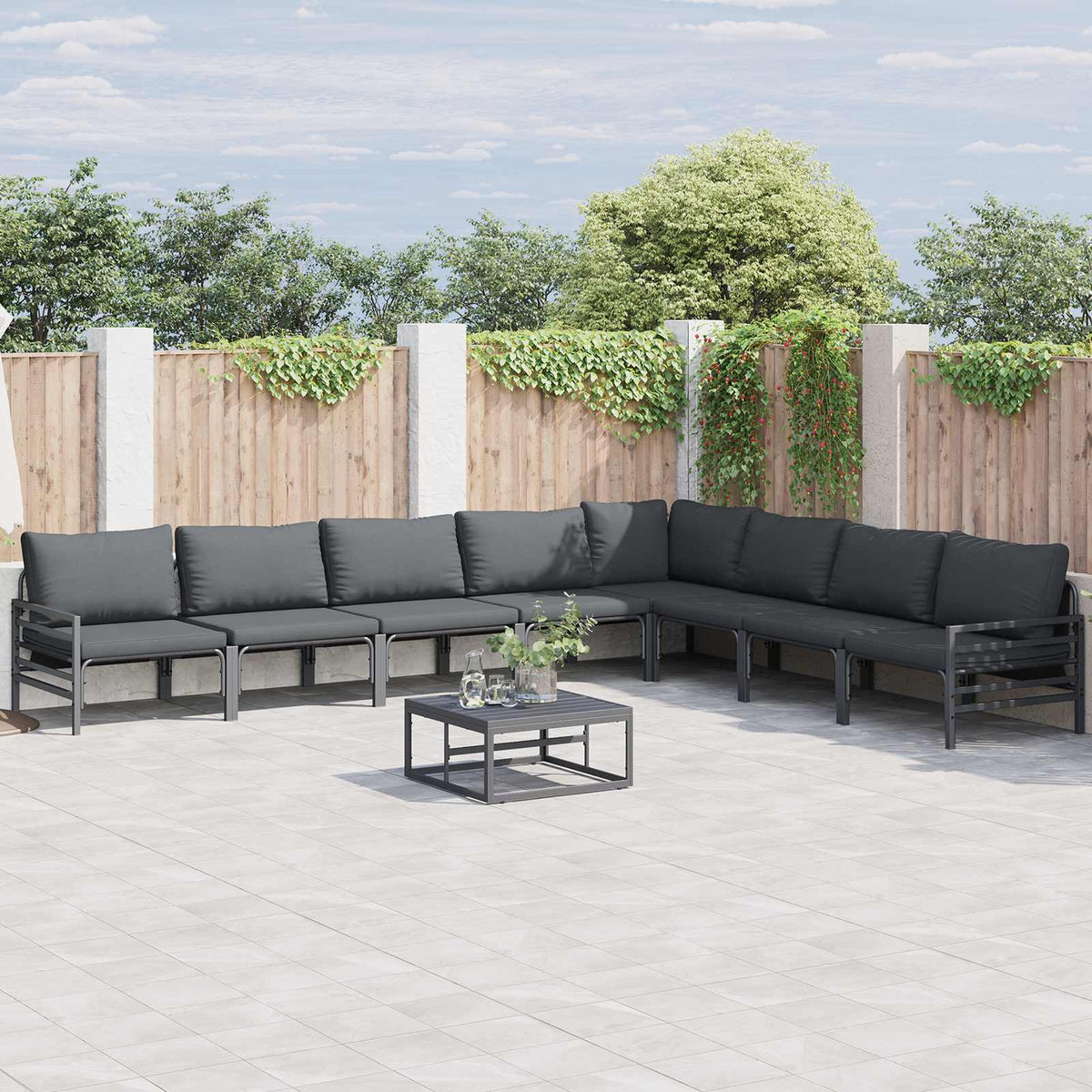 Tuinbankenset met kussen 9 pcs Zwart Staal is nu te koop bij PeponiXL, paradijselijk wonen!
