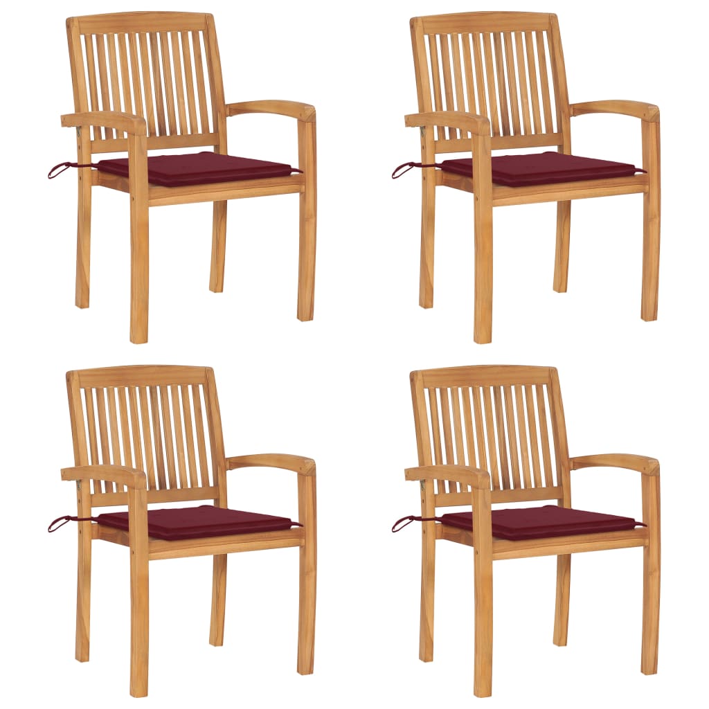 Tuinstoelen stapelbaar 4 st met kussens massief teakhout is nu te koop bij PeponiXL, paradijselijk wonen!