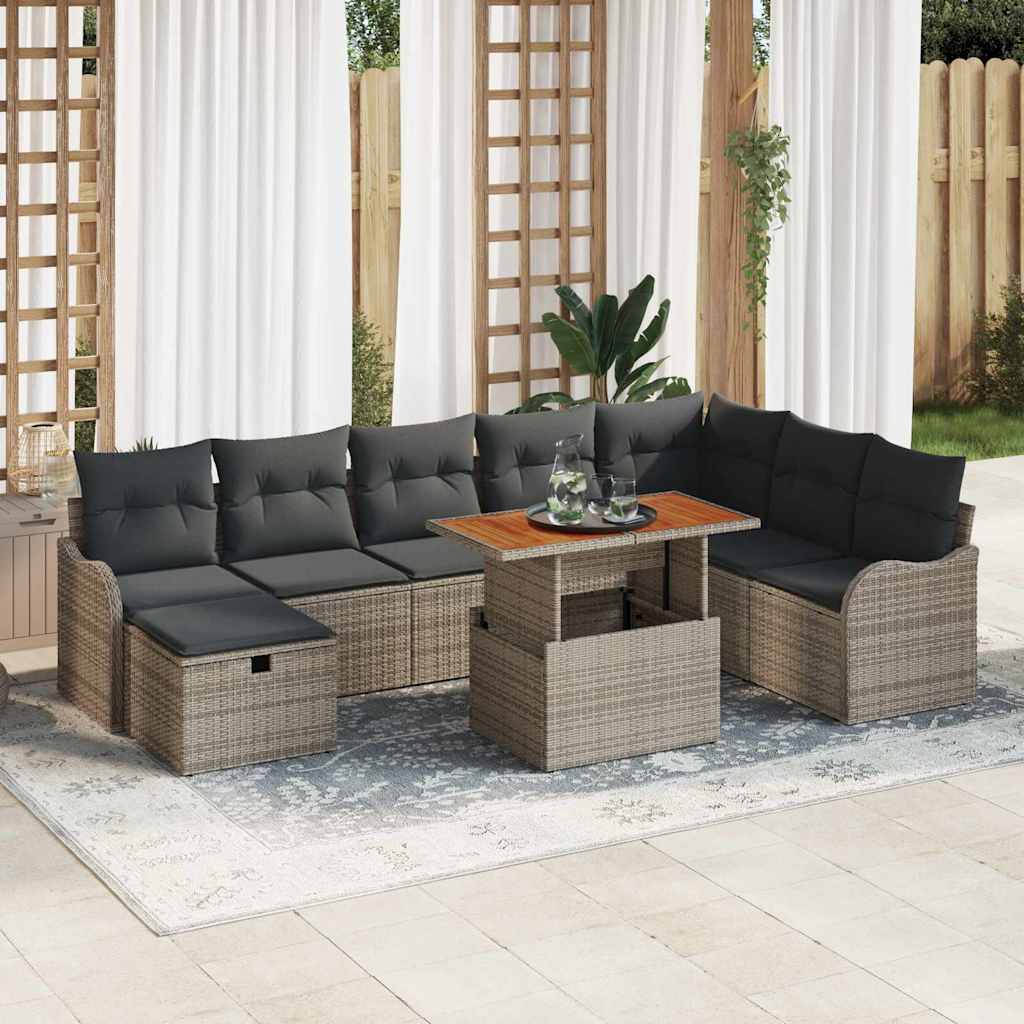 Tuin Sofa Set 9 st Grijs poly rattan is nu te koop bij PeponiXL, paradijselijk wonen!
