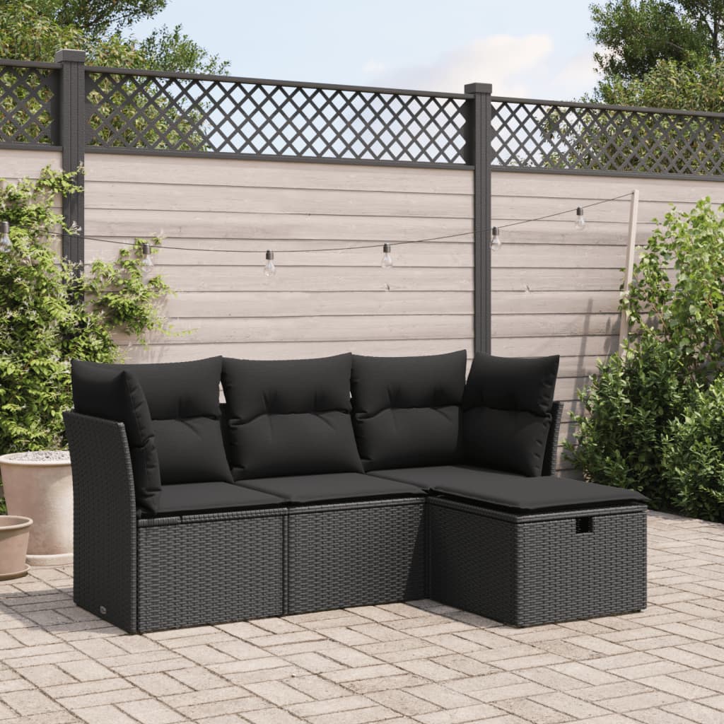 4-delige Loungeset met kussens poly rattan zwart is nu te koop bij PeponiXL, paradijselijk wonen!