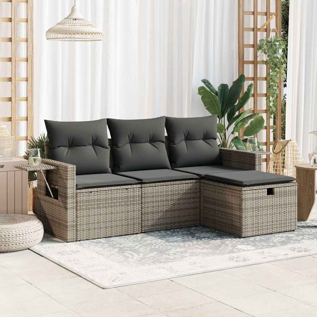 4-delige Loungeset met kussens poly rattan grijs is nu te koop bij PeponiXL, paradijselijk wonen!