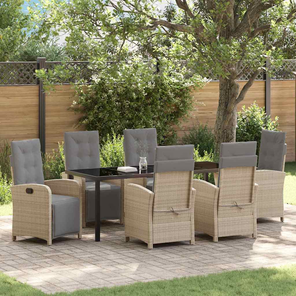 Tuin eettafelset met kussen 7 pcs Beige poly rattan is nu te koop bij PeponiXL, paradijselijk wonen!