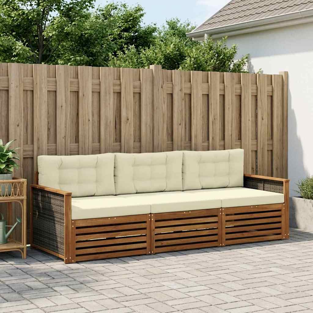 Buiten bankenset met kussen 3 pcs Natuurlijk en Crème is nu te koop bij PeponiXL, paradijselijk wonen!