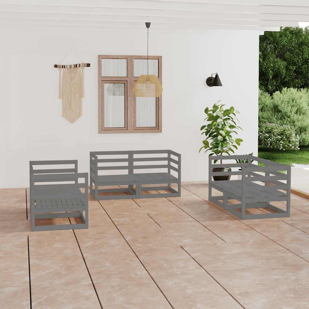 6-delige Loungeset massief grenenhout grijs is nu te koop bij PeponiXL, paradijselijk wonen!
