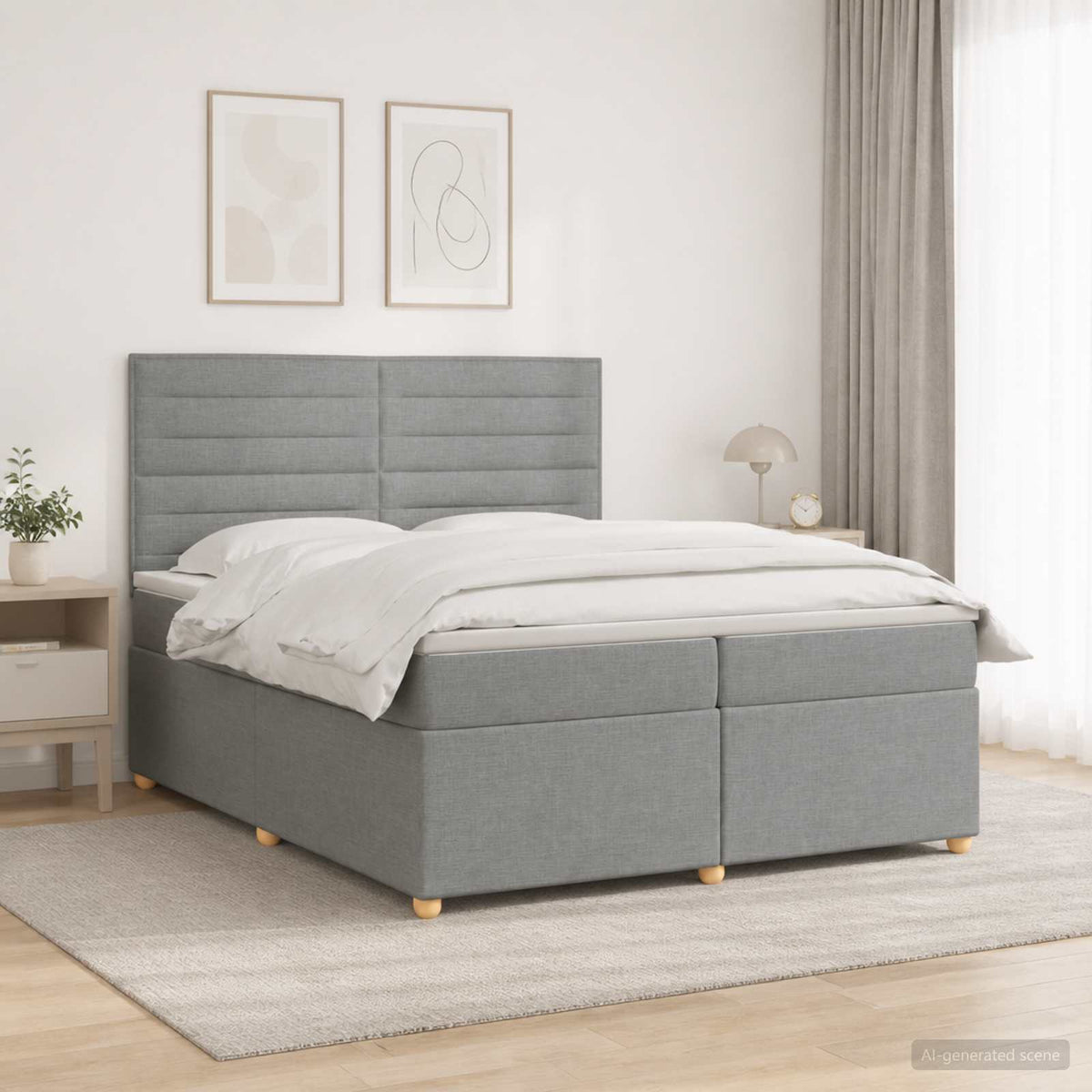 Boxspringbed met matras Lichtgrijs 200 x 200 cm Stof is nu te koop bij PeponiXL, paradijselijk wonen!