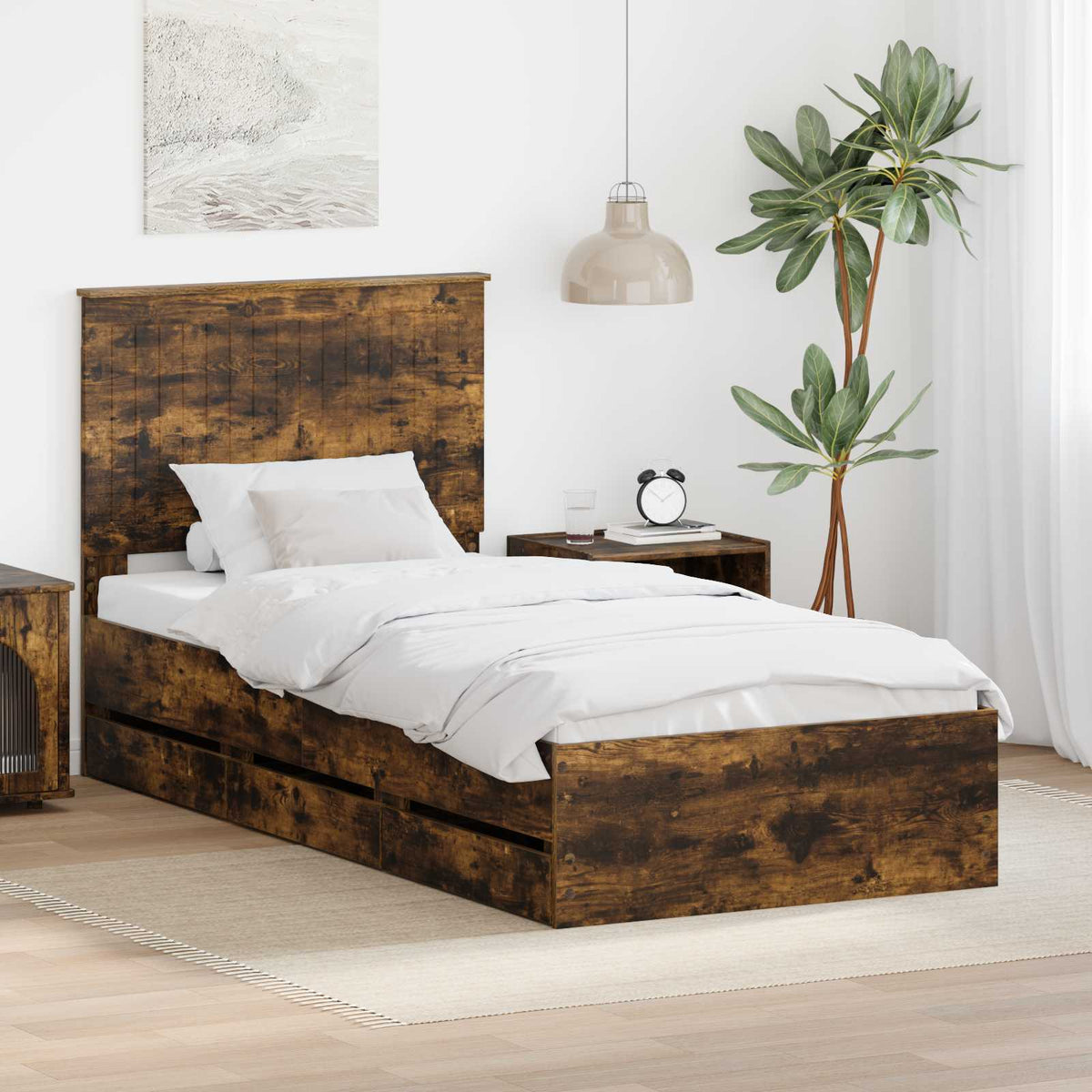 Bedframe met lade Gerookt eiken 90 x 190 cm Ingenieurshout is nu te koop bij PeponiXL, paradijselijk wonen!
