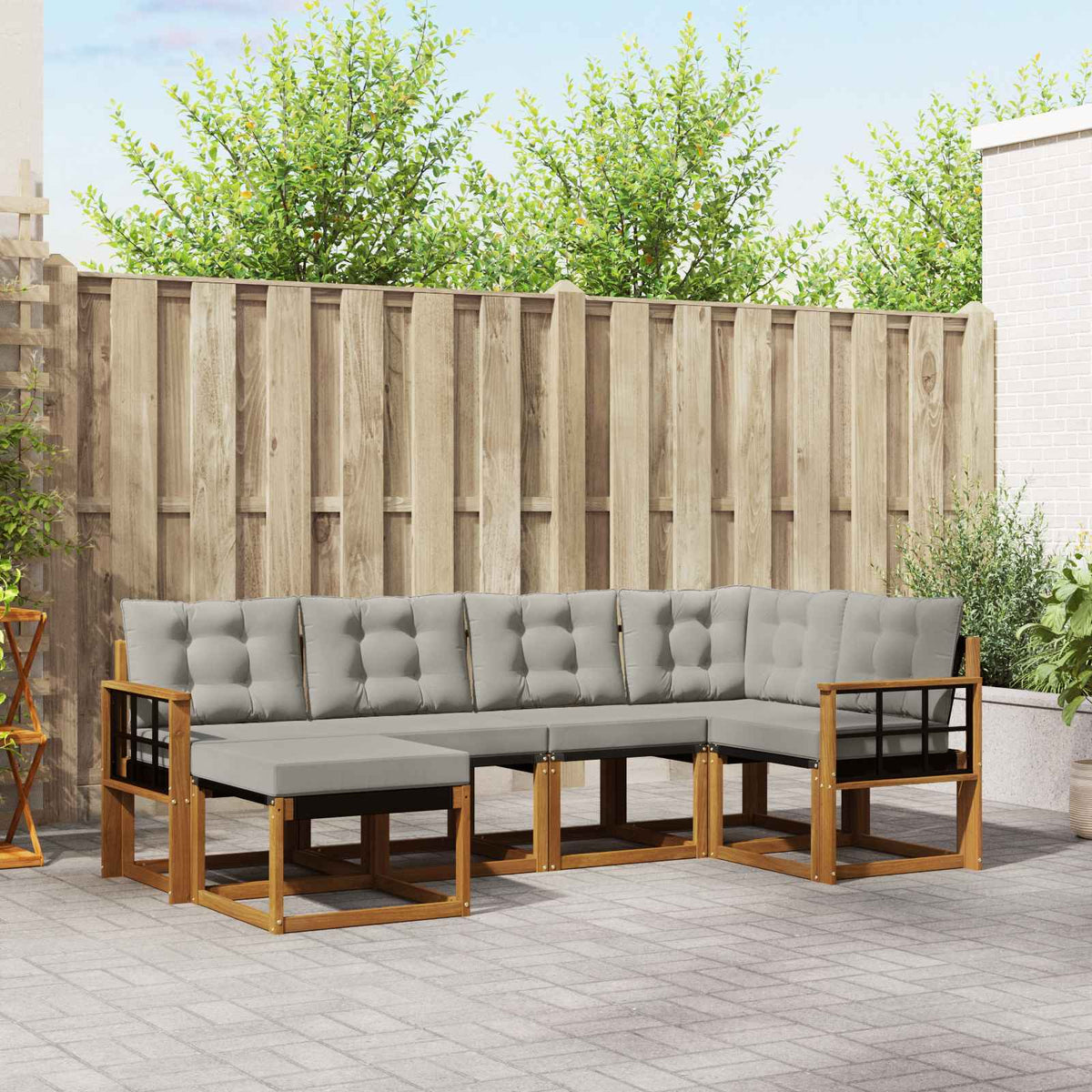 Buiten bankenset met kussen 6 pcs Natuurlijk en Lichtgrijs is nu te koop bij PeponiXL, paradijselijk wonen!