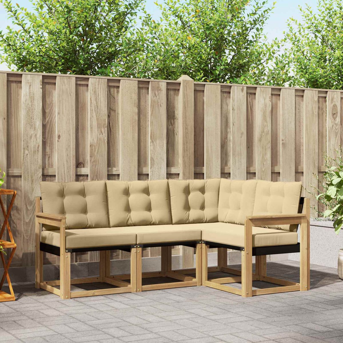 Buiten bankenset met kussen 4 pcs Wit en Beige is nu te koop bij PeponiXL, paradijselijk wonen!