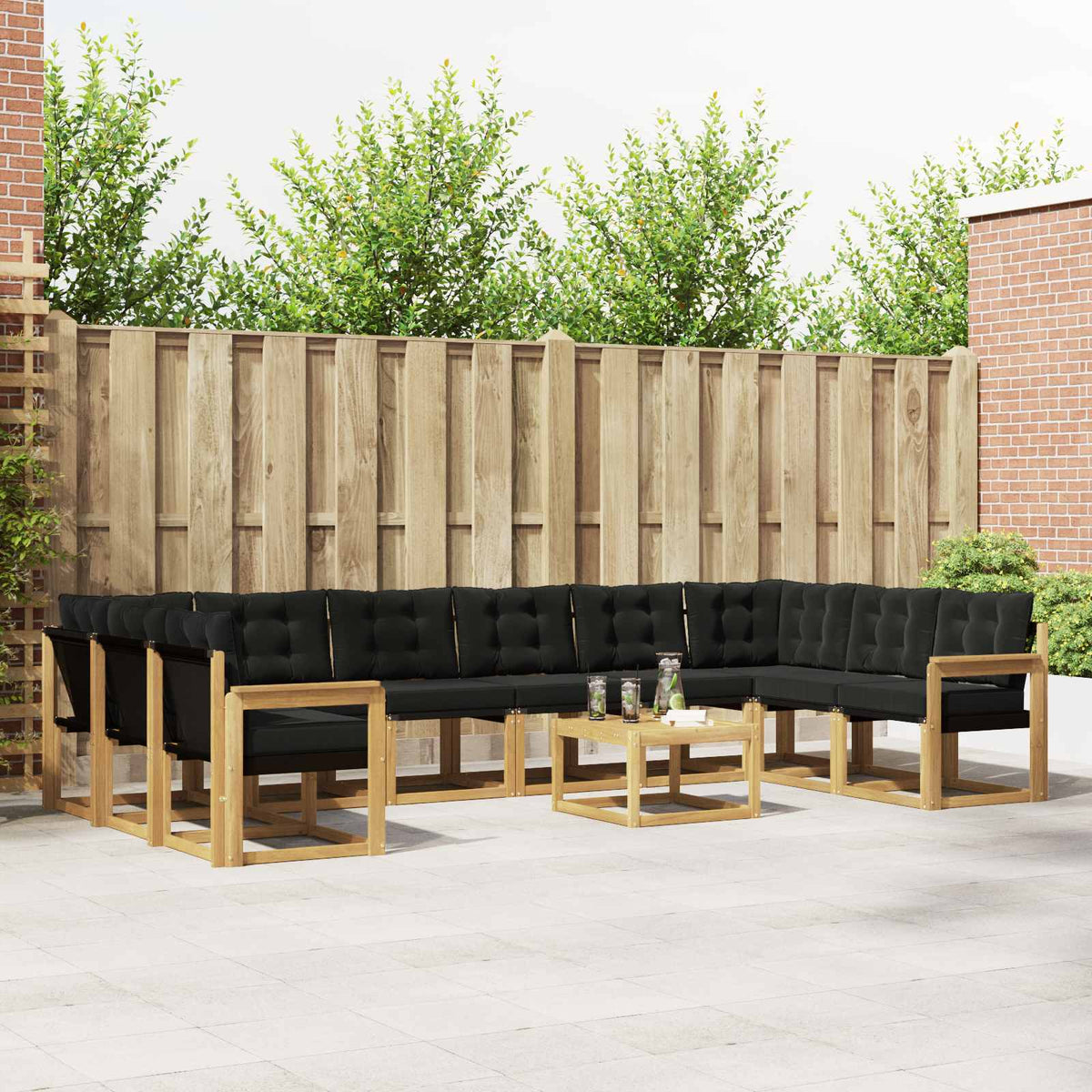 Buiten bankenset met kussen 11 pcs Wit en zwart is nu te koop bij PeponiXL, paradijselijk wonen!