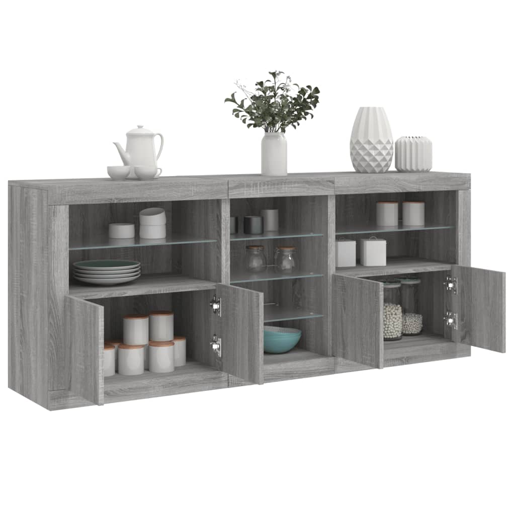 Dressoir met LED-verlichting 181,5x37x678 cm grijs sonoma eiken is nu te koop bij PeponiXL, paradijselijk wonen!