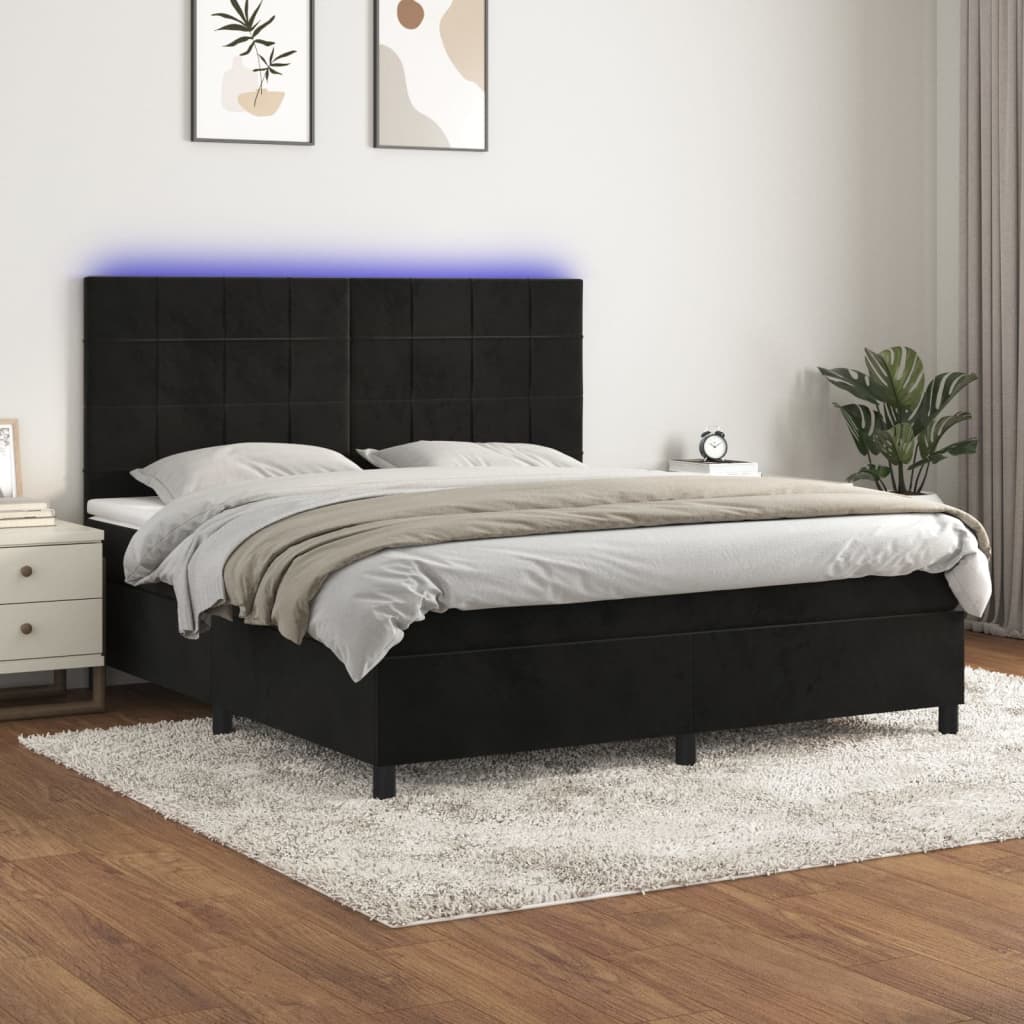 Boxspring met matras en LED fluweel zwart 160x200 cm is nu te koop bij PeponiXL, paradijselijk wonen!