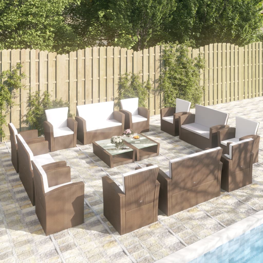 16-delige Loungeset met kussens poly rattan bruin is nu te koop bij PeponiXL, paradijselijk wonen!