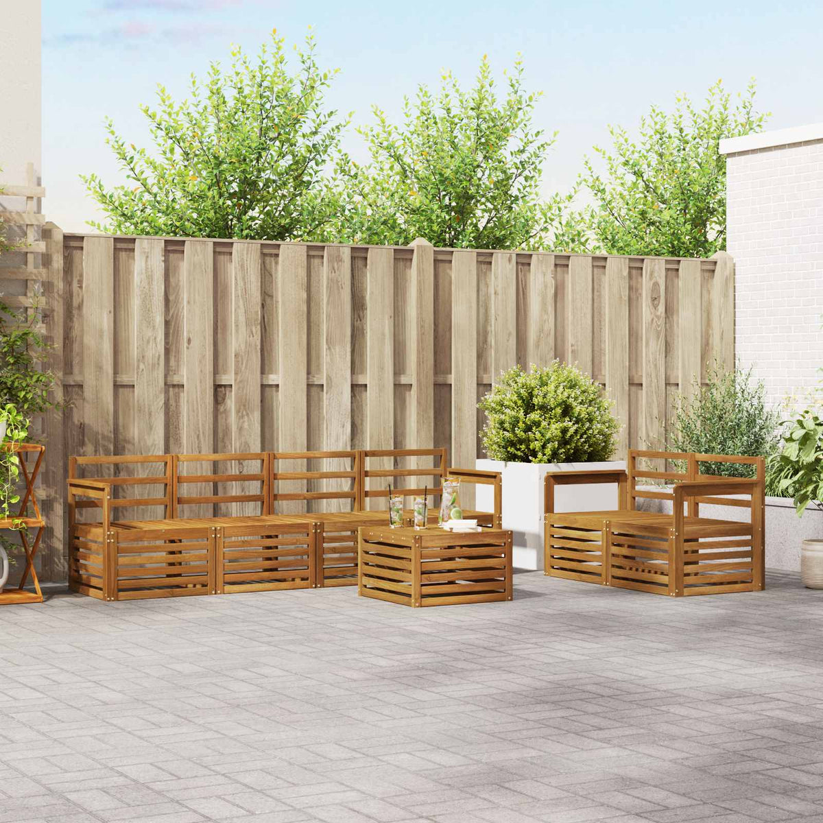 Buiten bankenset 7 pcs Naturel Massief Acaciahout is nu te koop bij PeponiXL, paradijselijk wonen!
