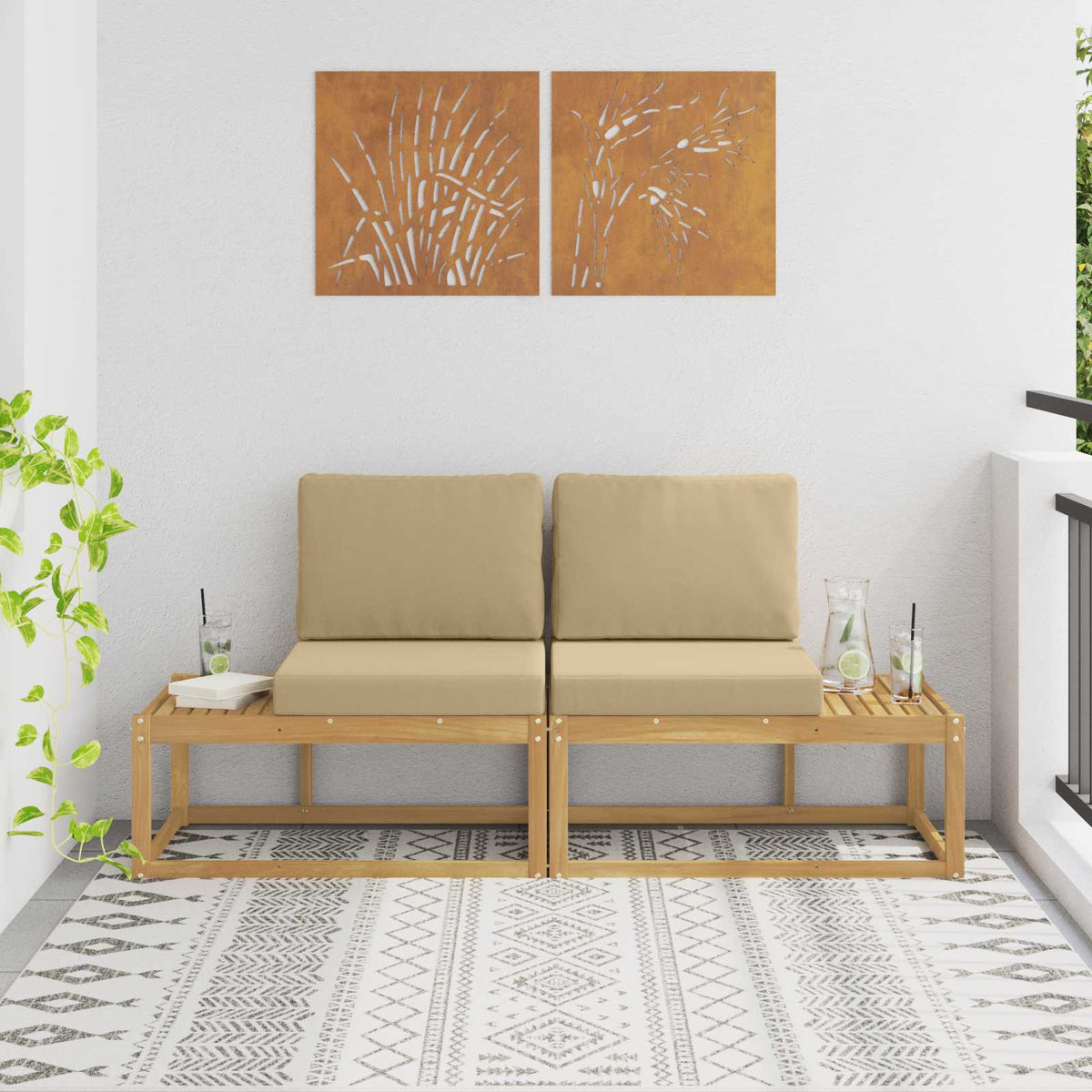 Buiten Eind Sofa met kussen 2 Stuk Wit Massief Acaciahout is nu te koop bij PeponiXL, paradijselijk wonen!