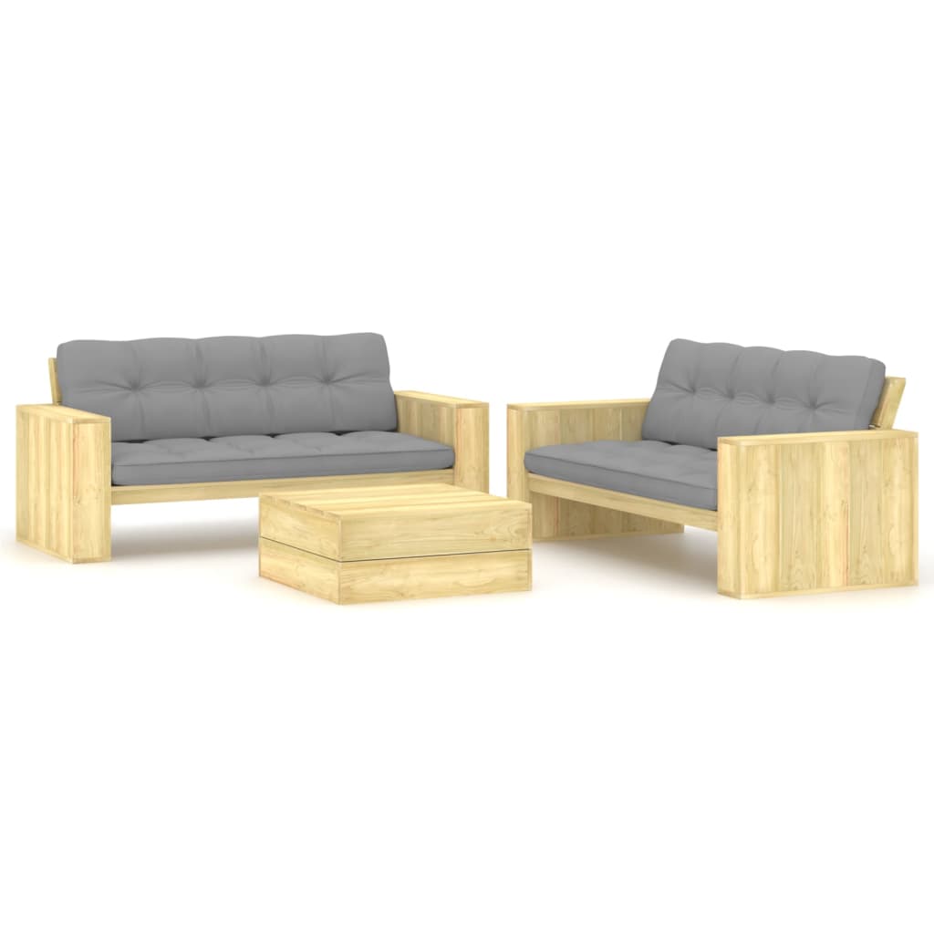 3-delige Loungeset met kussens geïmpregneerd grenenhout is nu te koop bij PeponiXL, paradijselijk wonen!