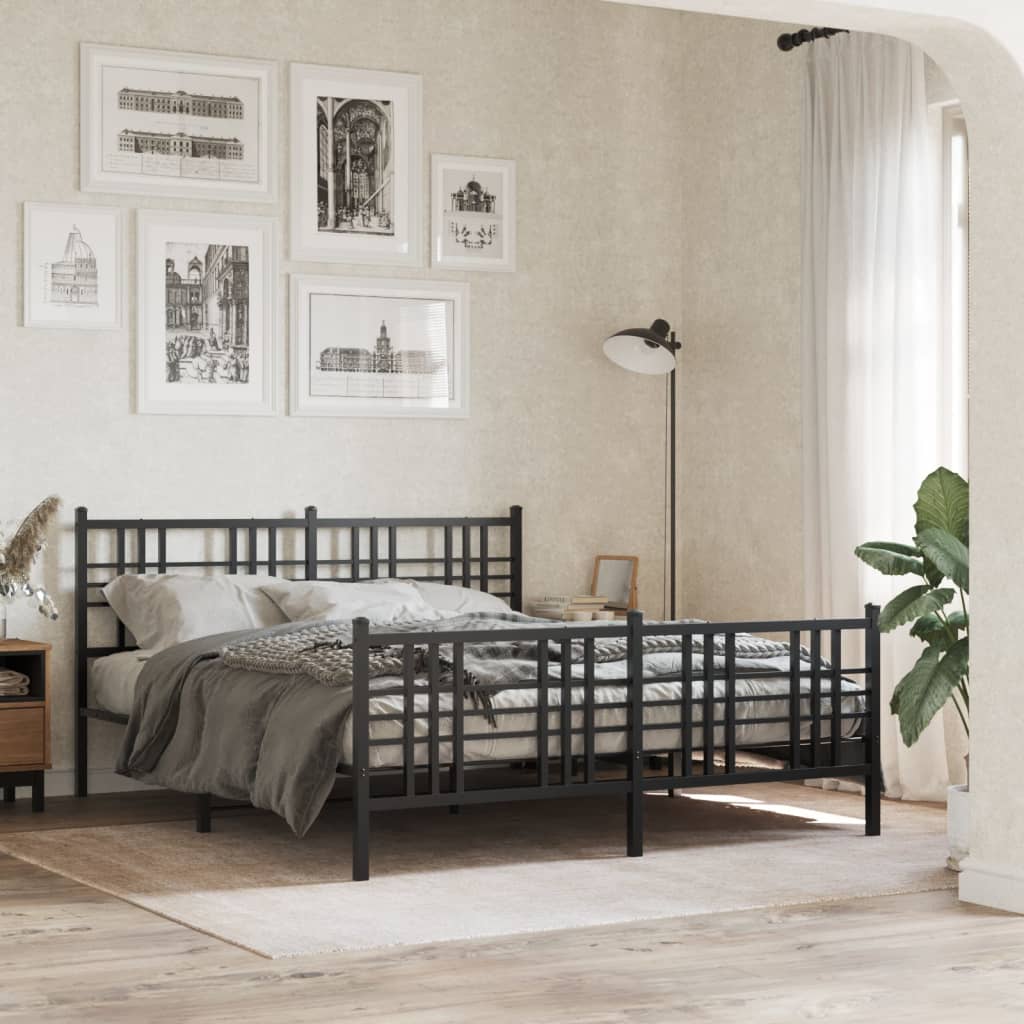 Bedframe met hoofd- en voeteneinde metaal zwart 150x200 cm is nu te koop bij PeponiXL, paradijselijk wonen!